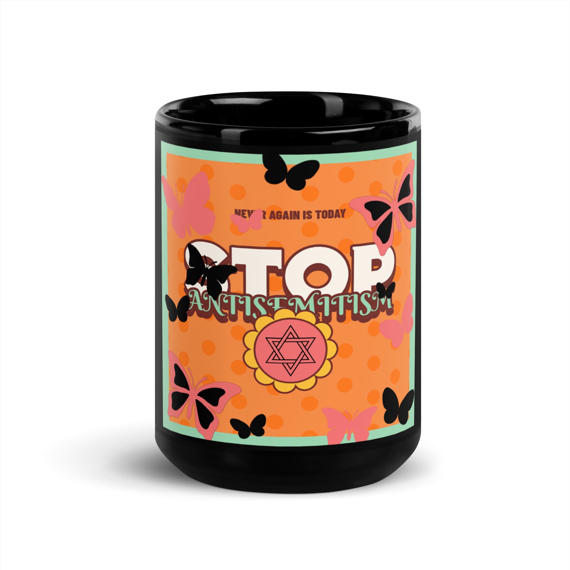 Antisemitism | Retro-Orange Style | Black Glossy Mug