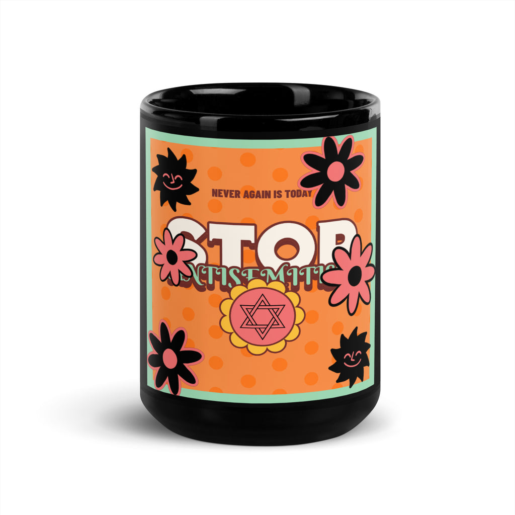 Antisemitism | Retro-Orange Style | Black Glossy Mug Jouparty