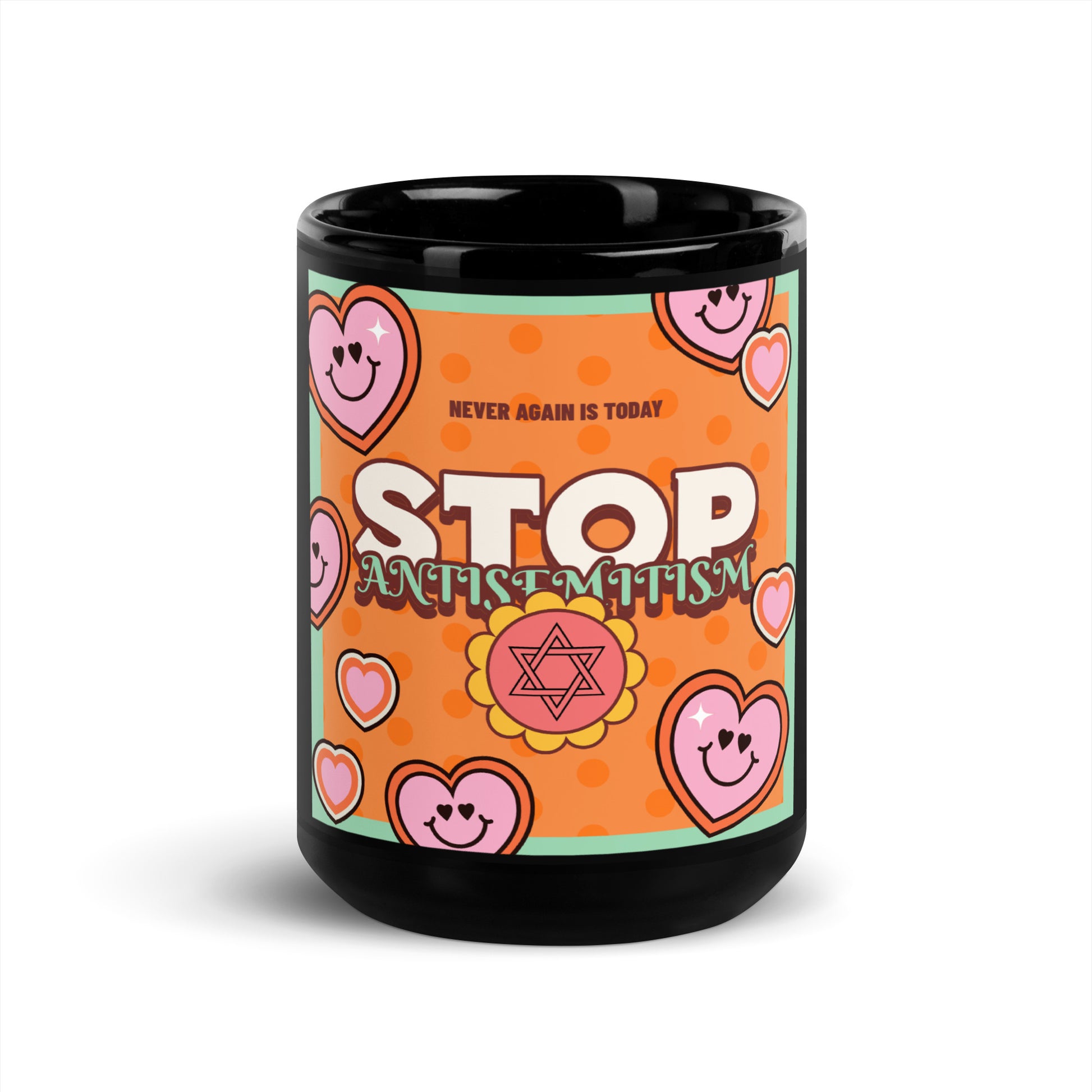 Antisemitism | Retro-Orange Style | Black Glossy Mug Jouparty