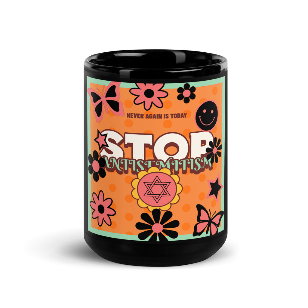 Antisemitism | Retro-Orange Style | Black Glossy Mug Jouparty