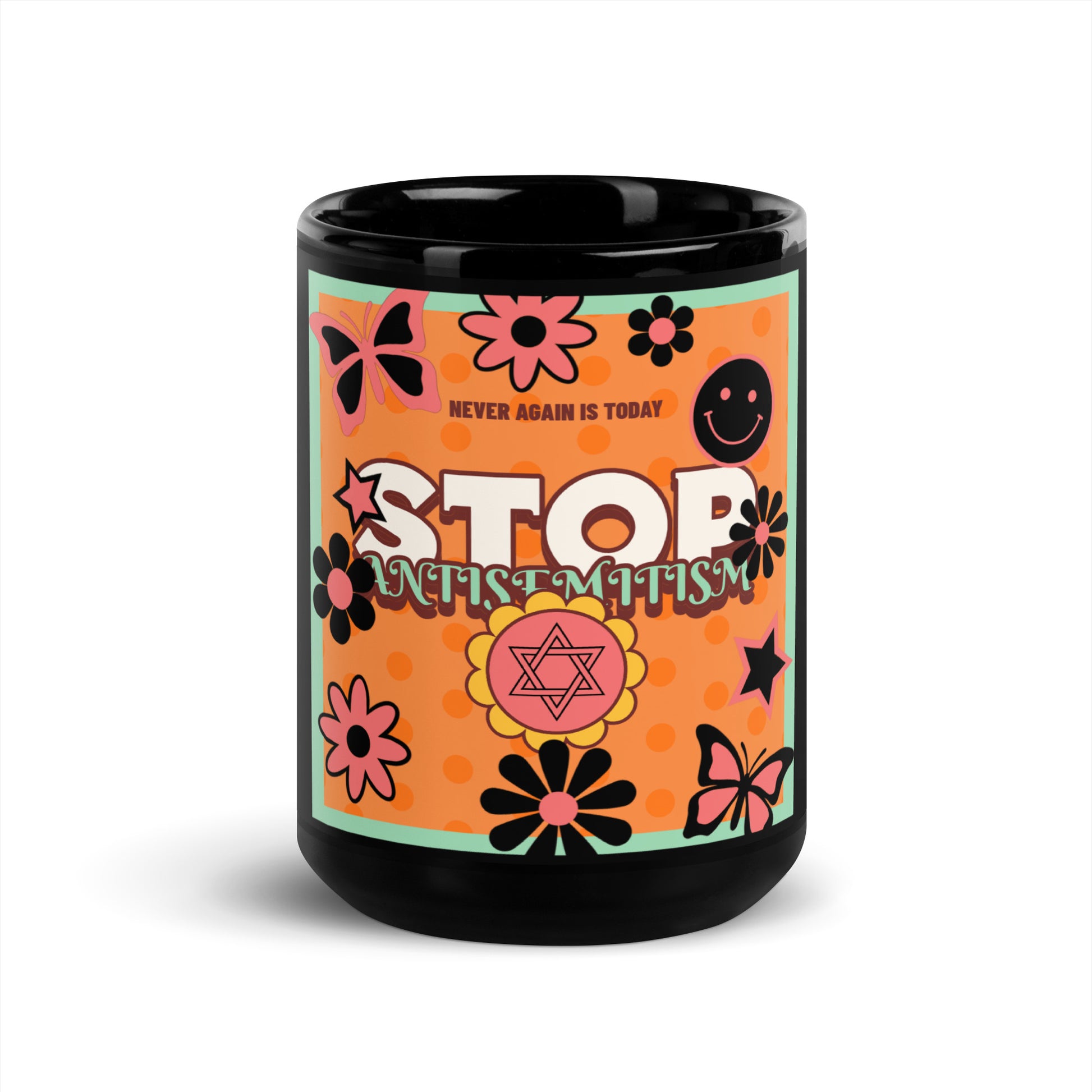 Antisemitism | Retro-Orange Style | Black Glossy Mug Jouparty