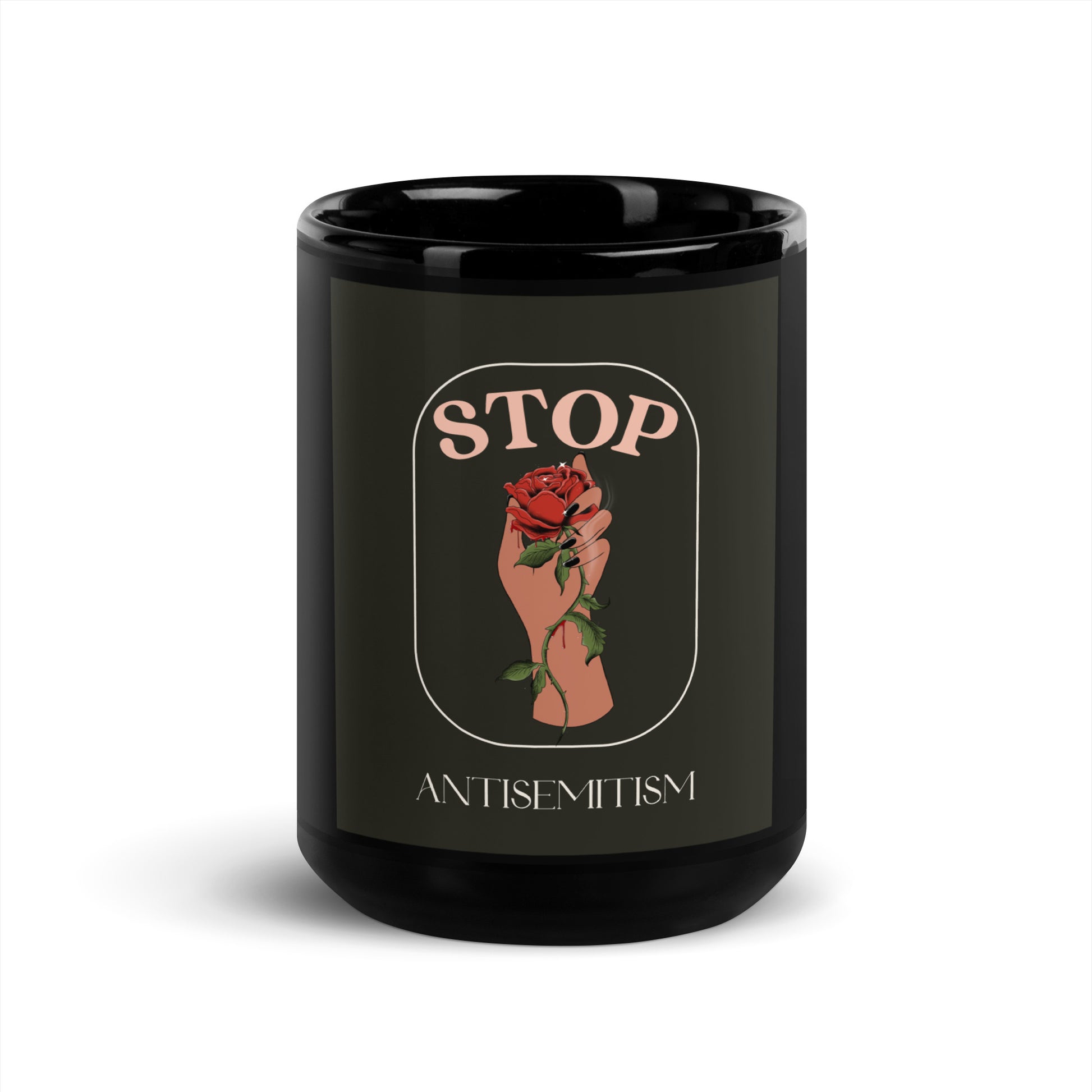 Stop Antisemitism | Plants & Flowers Edition | Black Glossy Mug