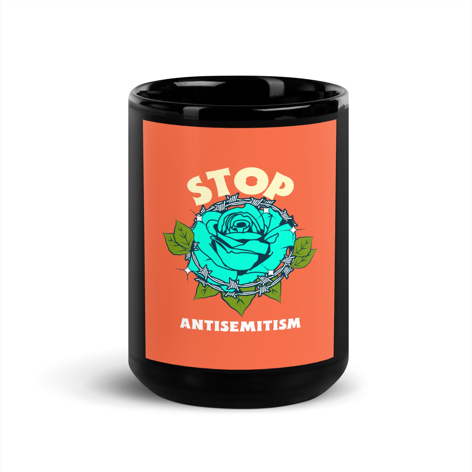 Stop Antisemitism | Plants & Flowers Edition | Black Glossy Mug