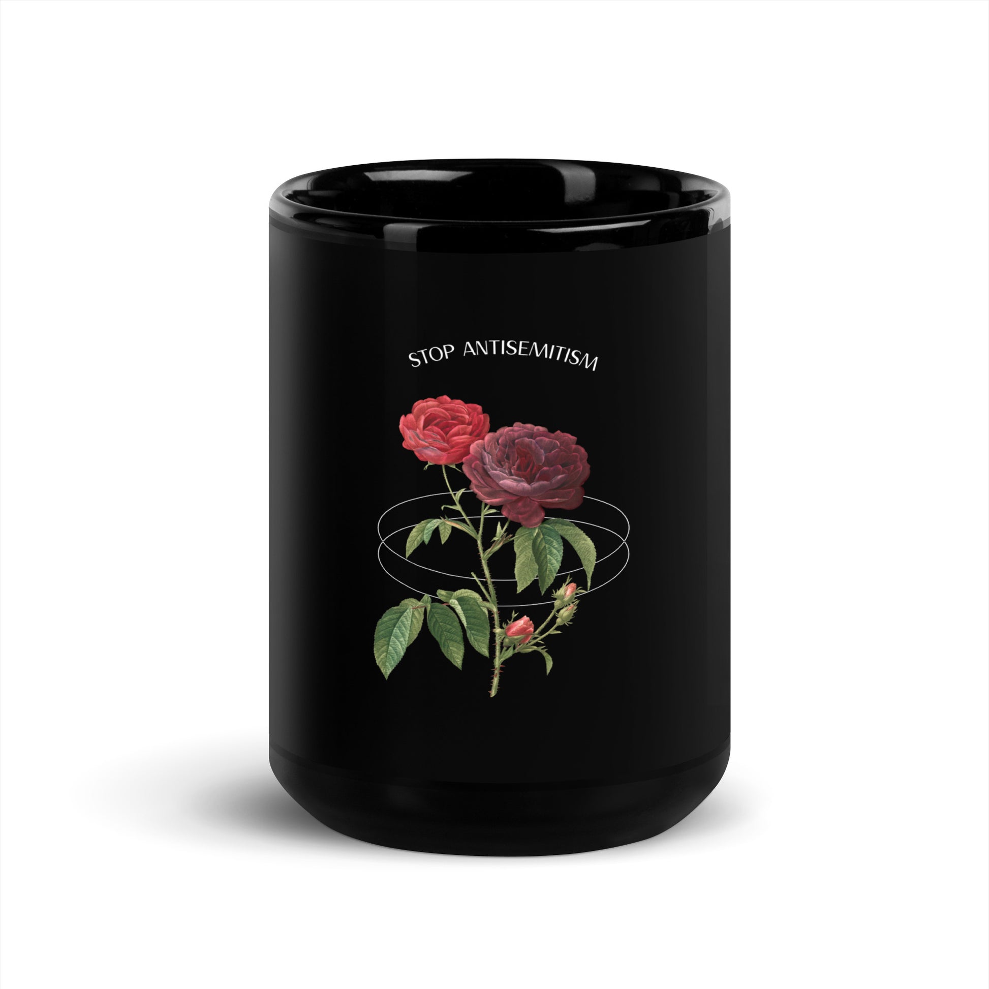 Stop Antisemitism | Plants & Flowers Edition | Black Glossy Mug
