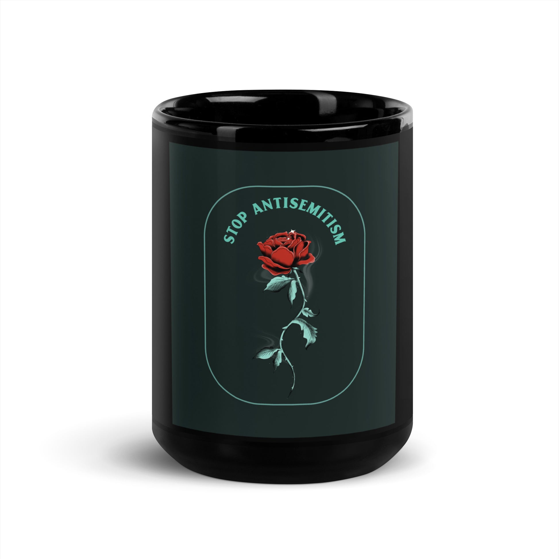 Stop Antisemitism | Plants & Flowers Edition | Black Glossy Mug