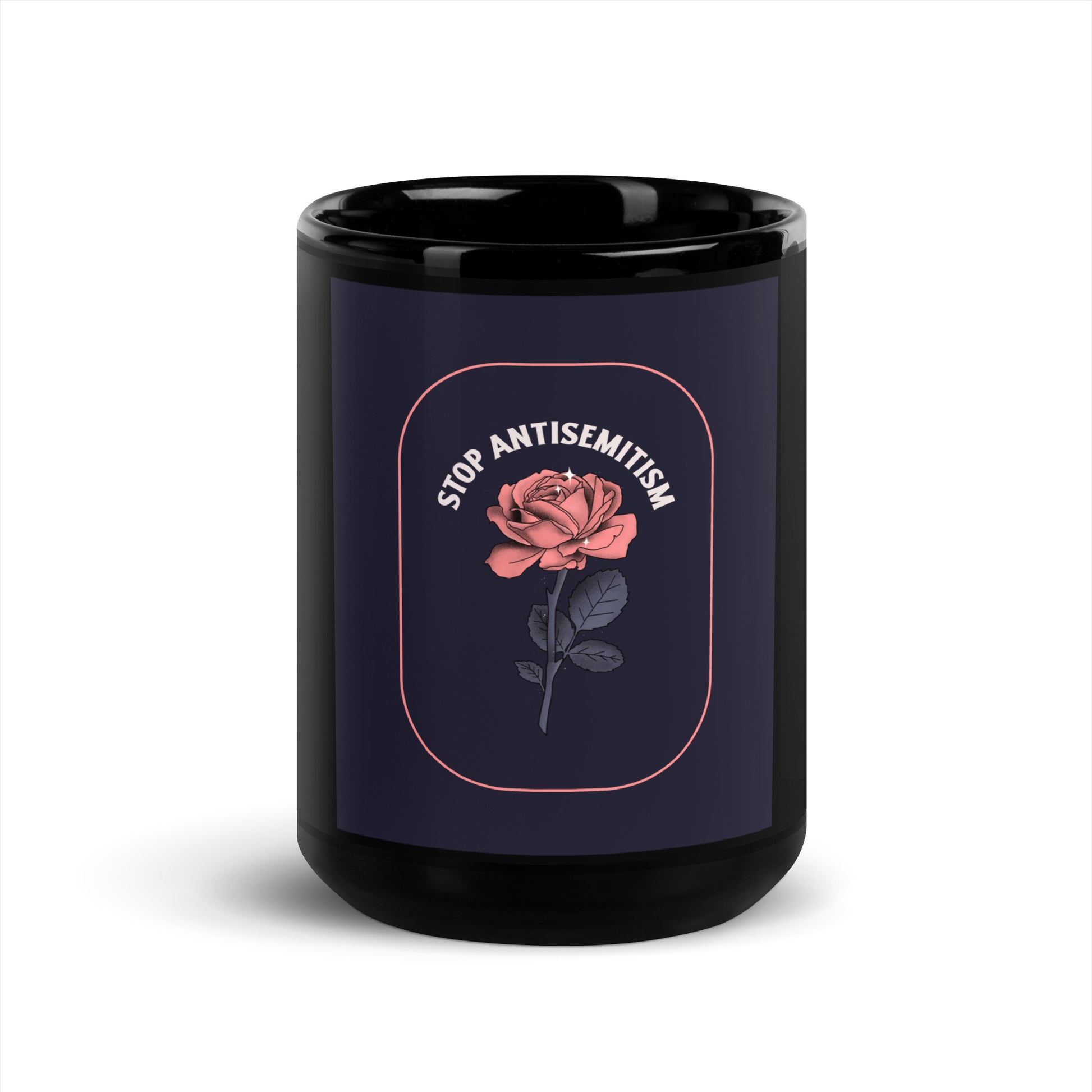 Stop Antisemitism | Plants & Flowers Edition | Black Glossy Mug