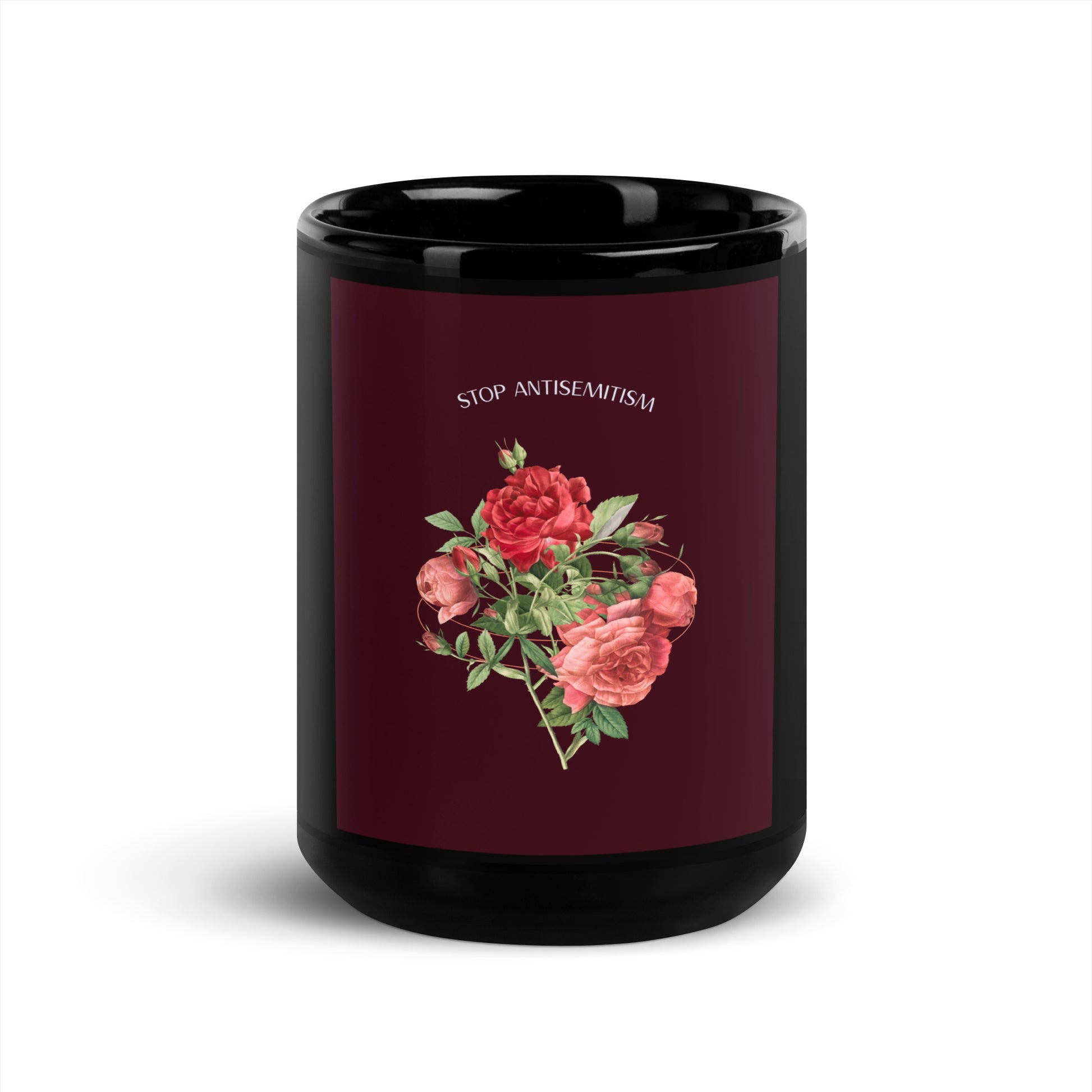 Stop Antisemitism | Plants & Flowers Edition | Black Glossy Mug