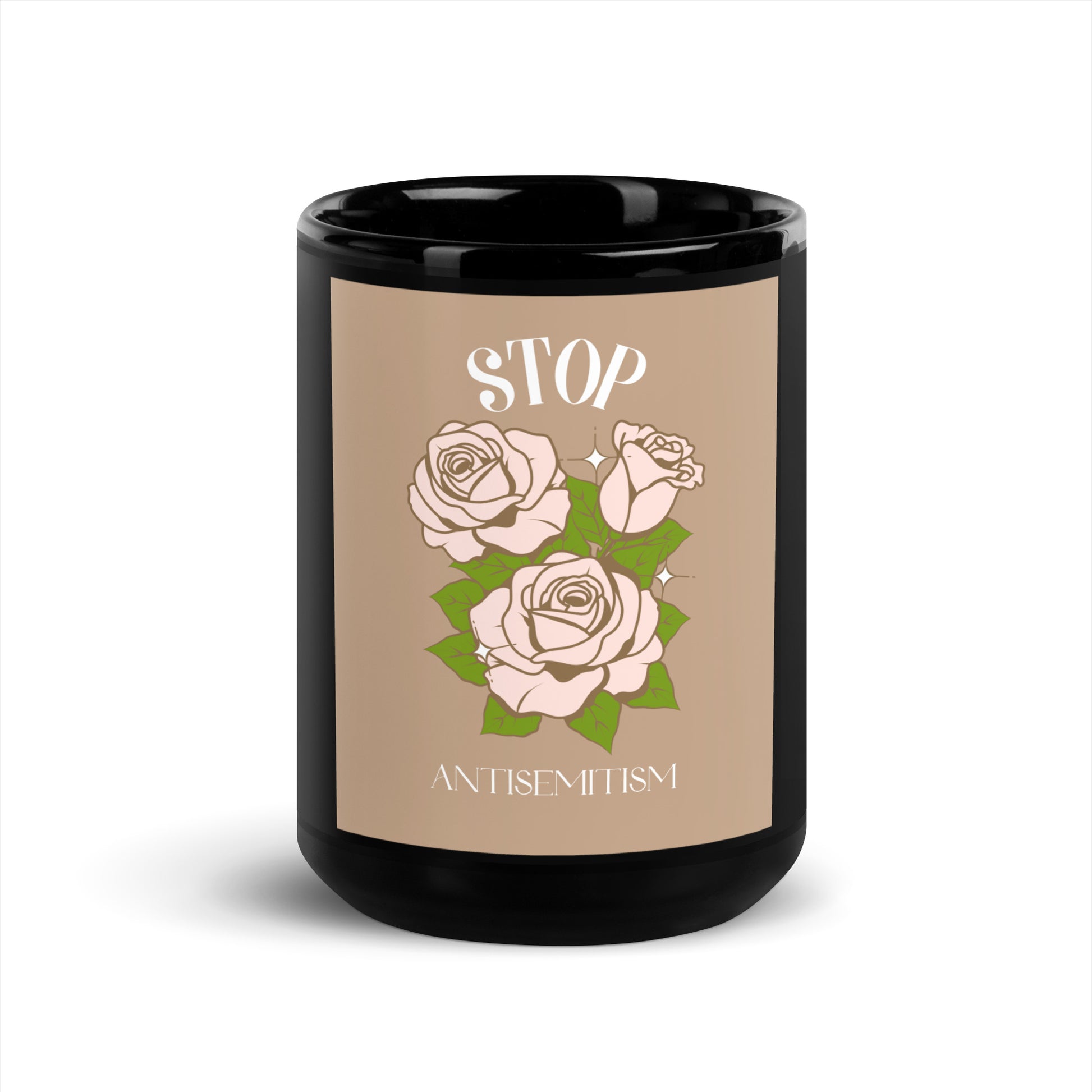 Stop Antisemitism | Plants & Flowers Edition | Black Glossy Mug