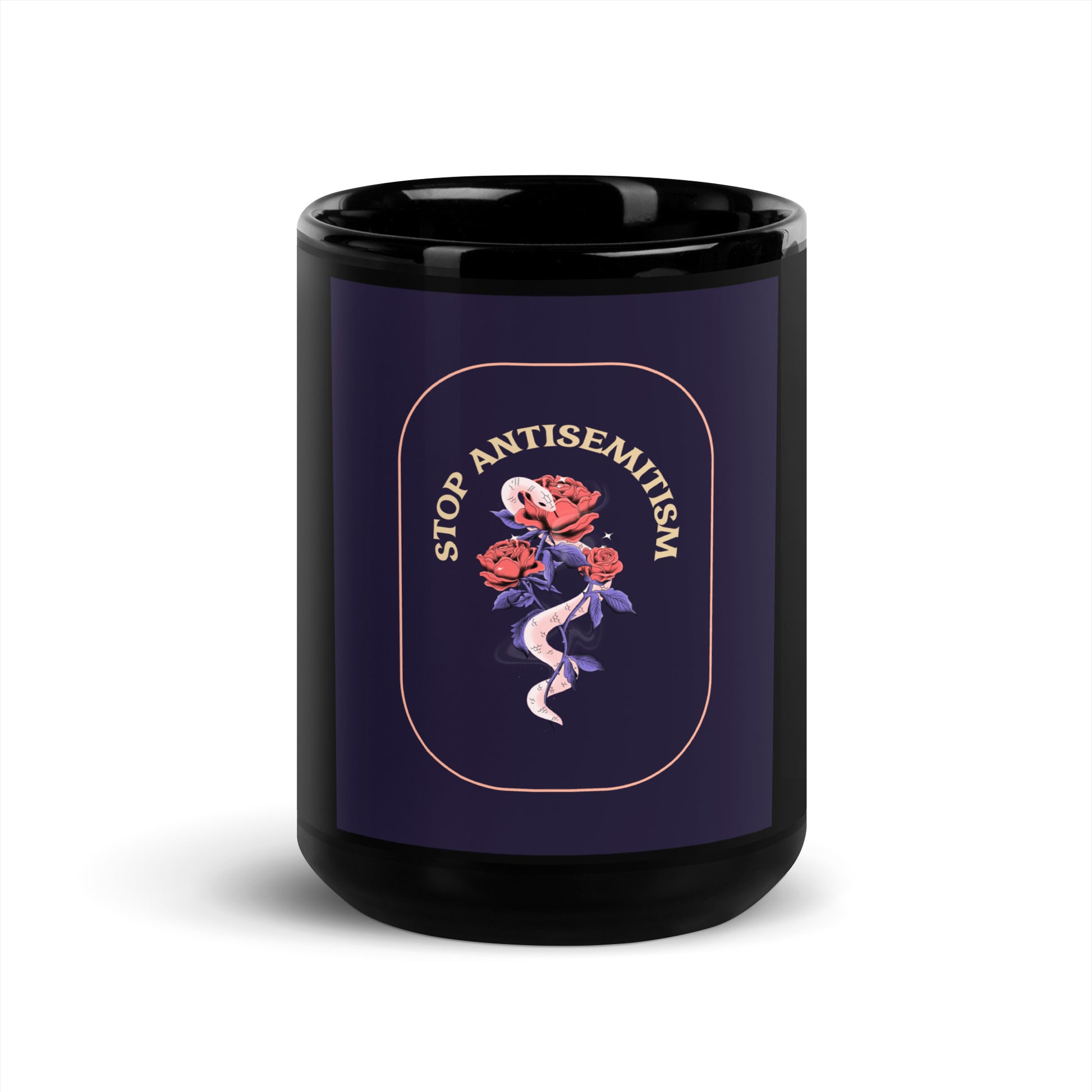 Stop Antisemitism | Plants & Flowers Edition | Black Glossy Mug