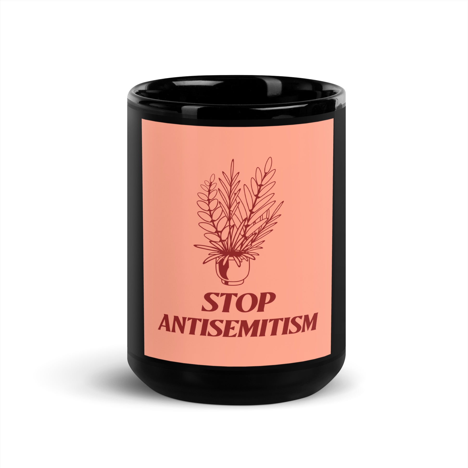 Stop Antisemitism | Plants & Flowers Edition | Black Glossy Mug