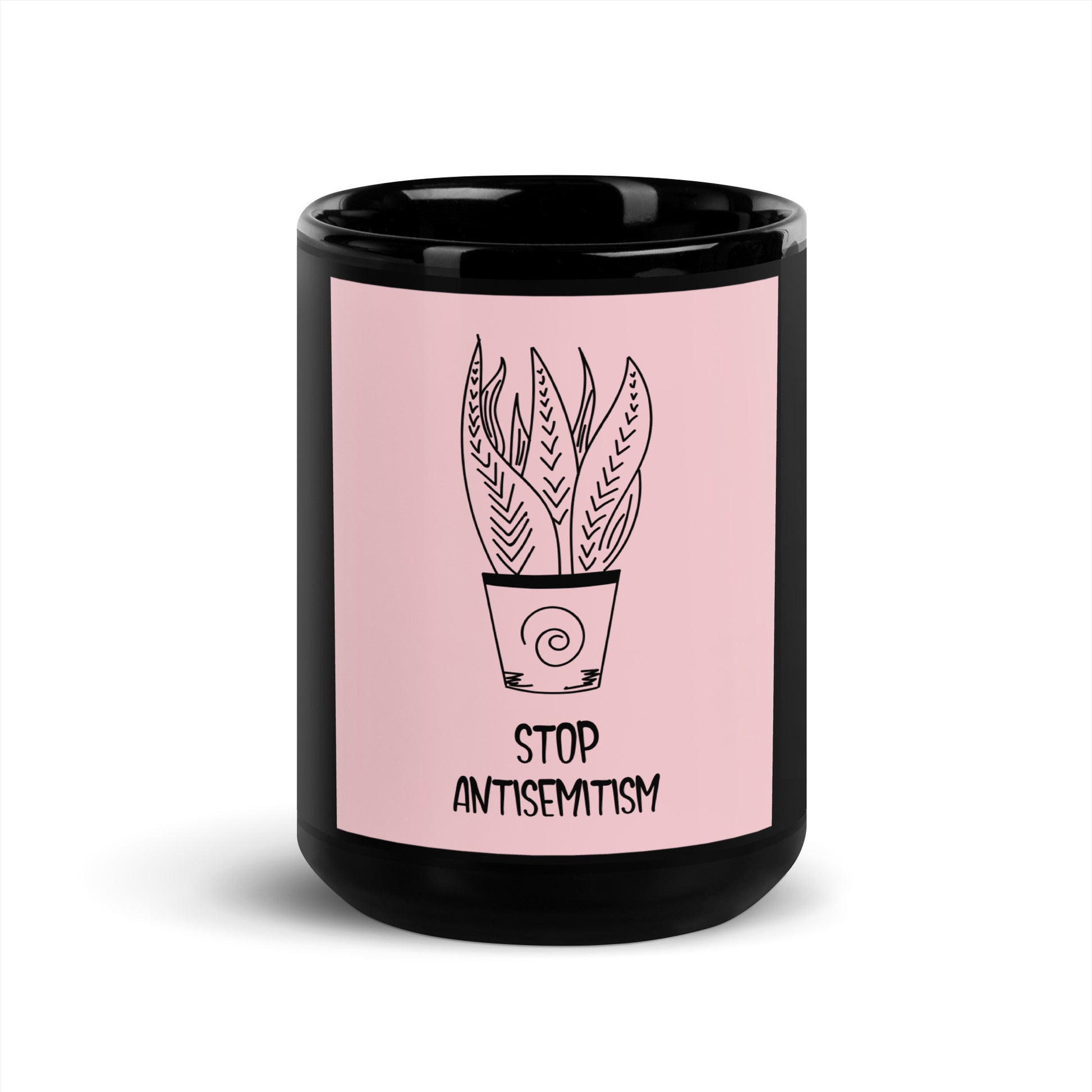 Stop Antisemitism | Plants & Flowers Edition | Black Glossy Mug