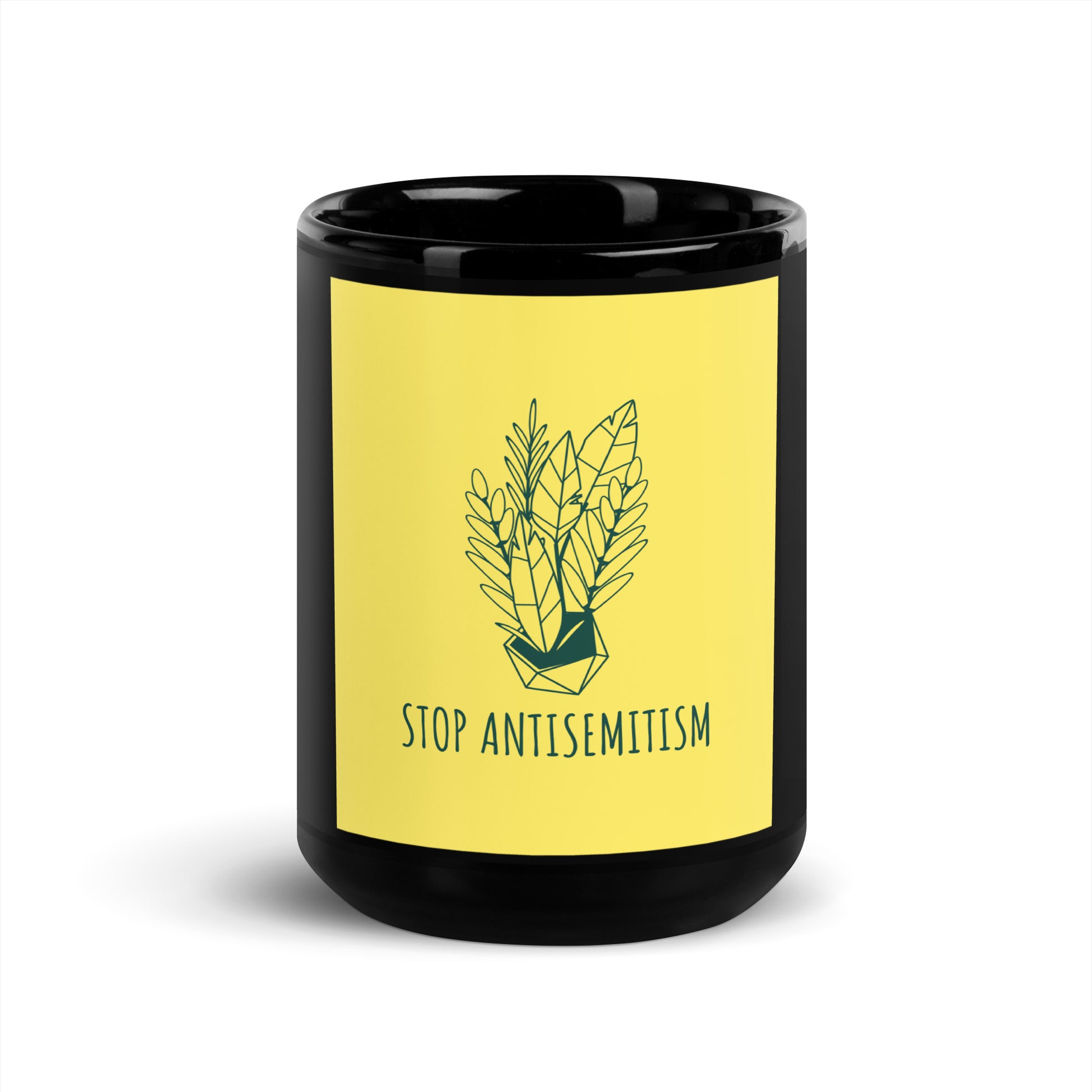 Stop Antisemitism | Plants & Flowers Edition | Black Glossy Mug