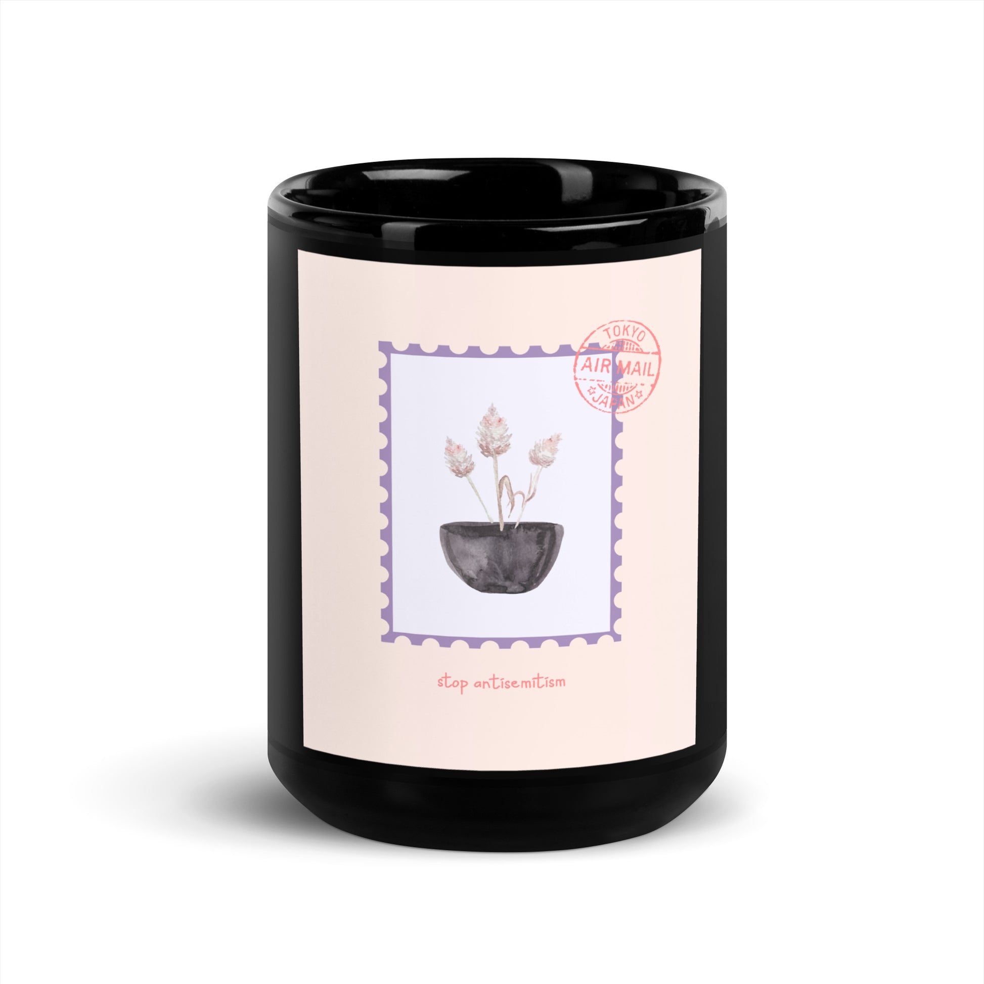 Stop Antisemitism | Plants & Flowers Edition | Black Glossy Mug
