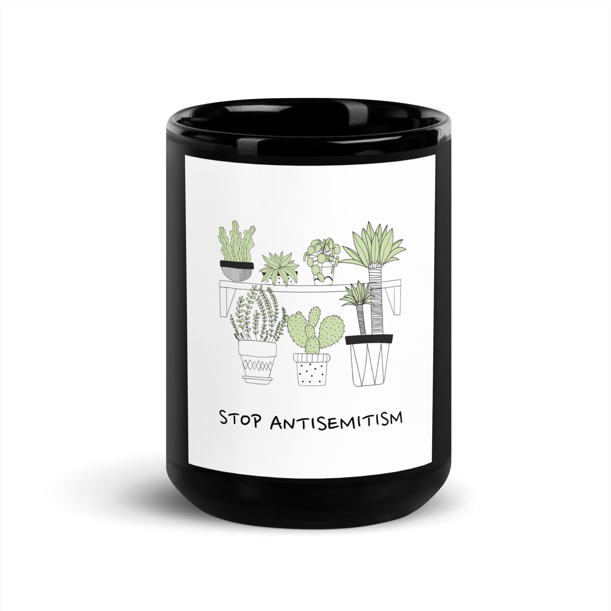 Stop Antisemitism | Plants & Flowers Edition | Black Glossy Mug