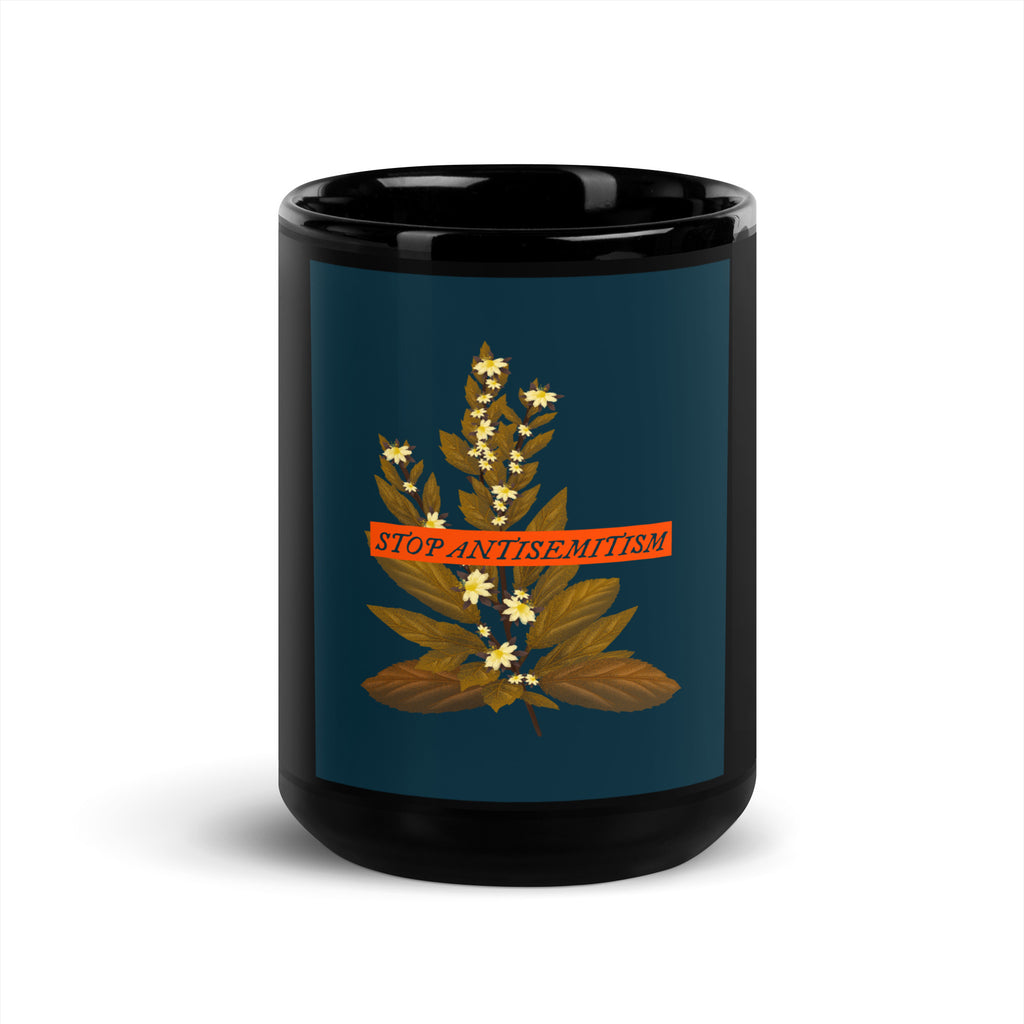 Stop Antisemitism | Plants & Flowers Edition | Black Glossy Mug