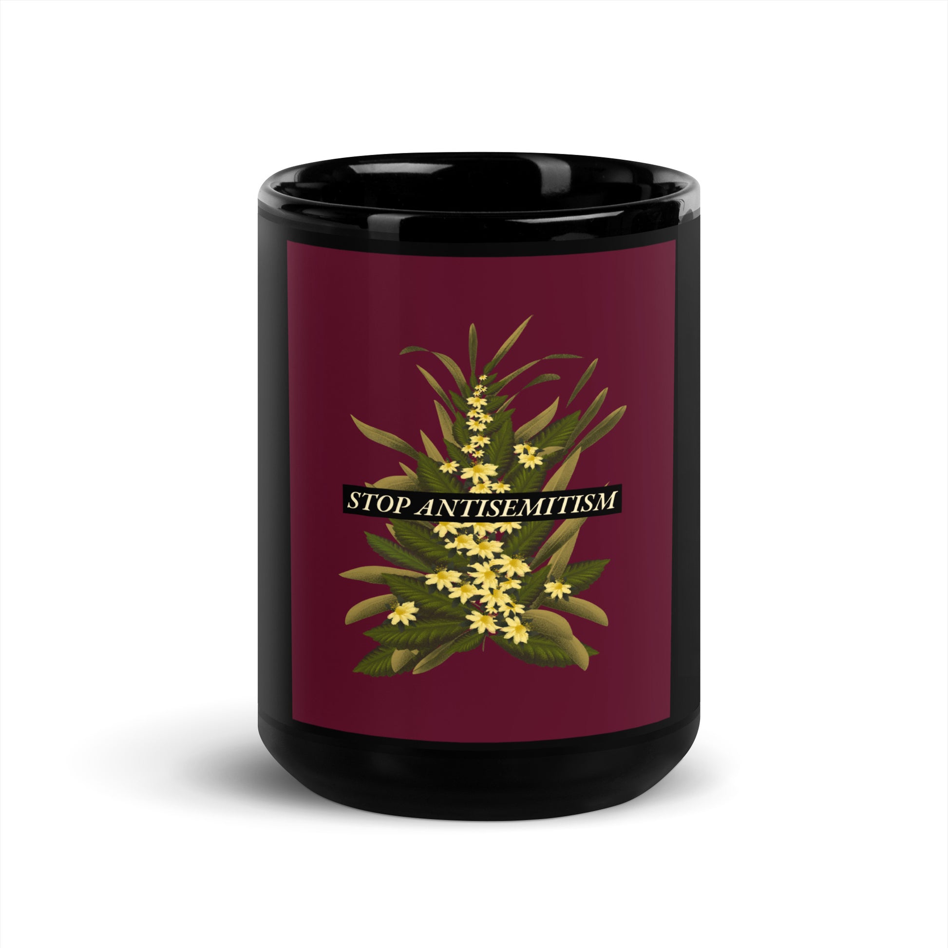 Stop Antisemitism | Plants & Flowers Edition | Black Glossy Mug