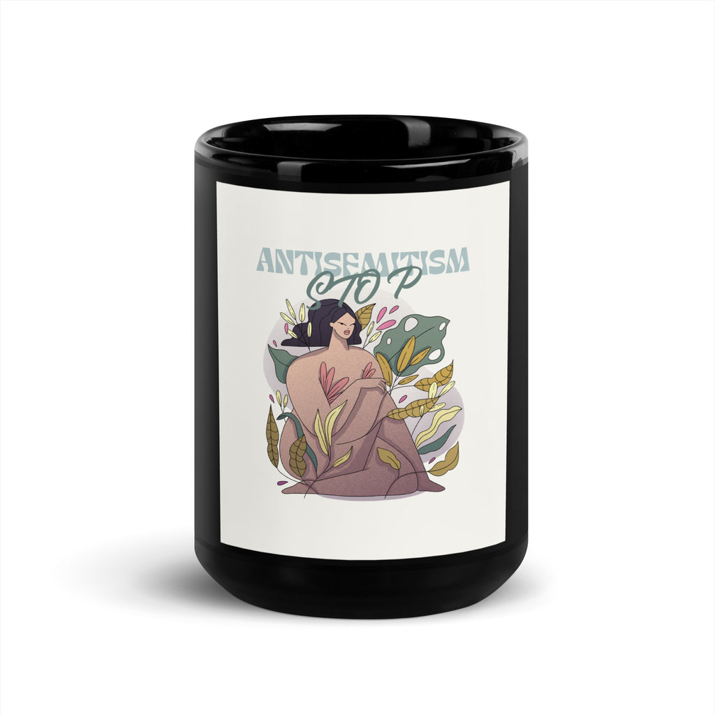 Stop Antisemitism | Plants & Flowers Edition | Black Glossy Mug