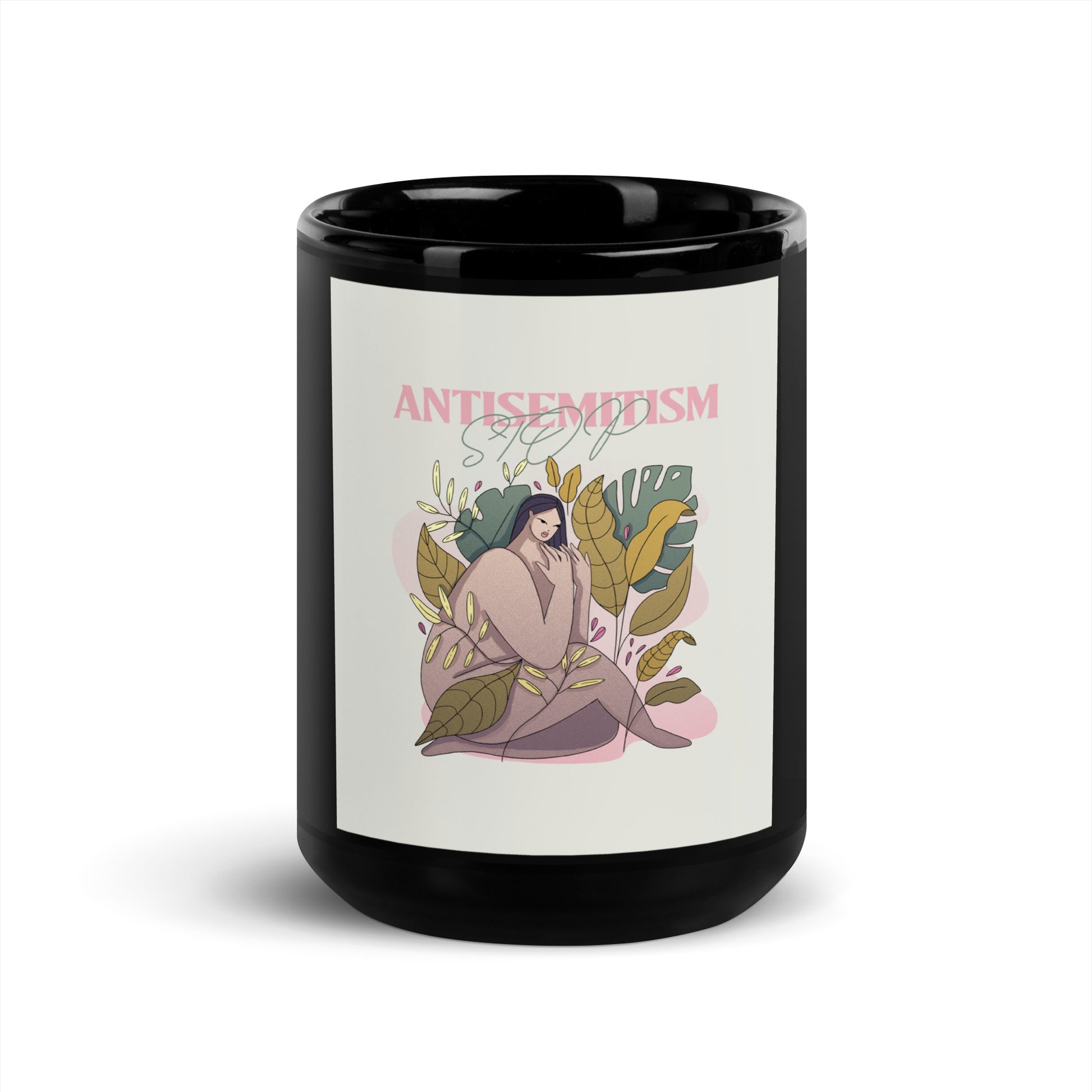 Stop Antisemitism | Plants & Flowers Edition | Black Glossy Mug