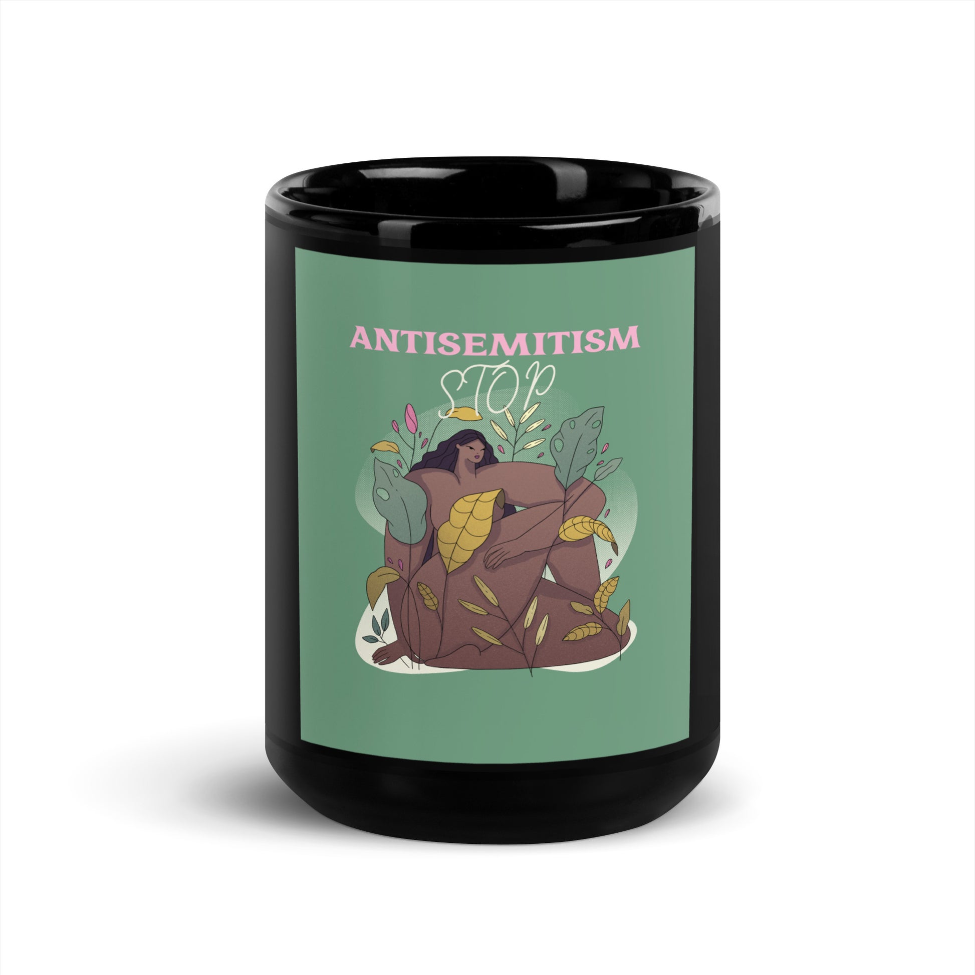 Stop Antisemitism | Plants & Flowers Edition | Black Glossy Mug