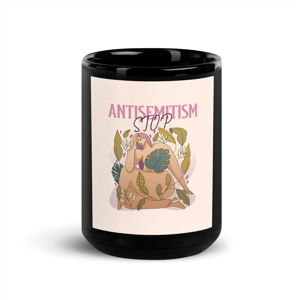 Stop Antisemitism | Plants & Flowers Edition | Black Glossy Mug