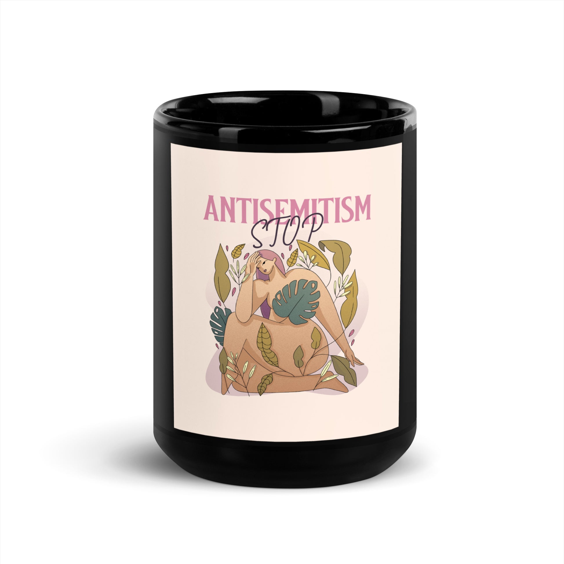 Stop Antisemitism | Plants & Flowers Edition | Black Glossy Mug