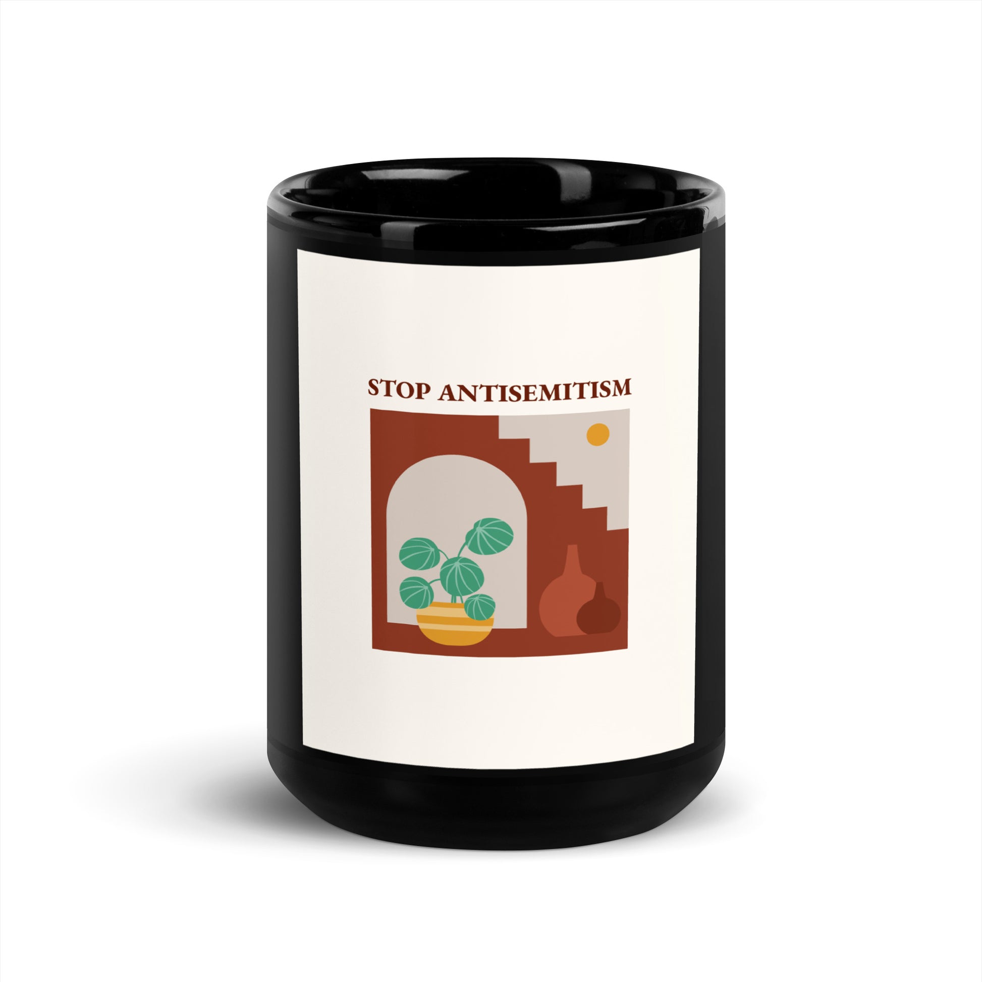 Stop Antisemitism | Plants & Flowers Edition | Black Glossy Mug