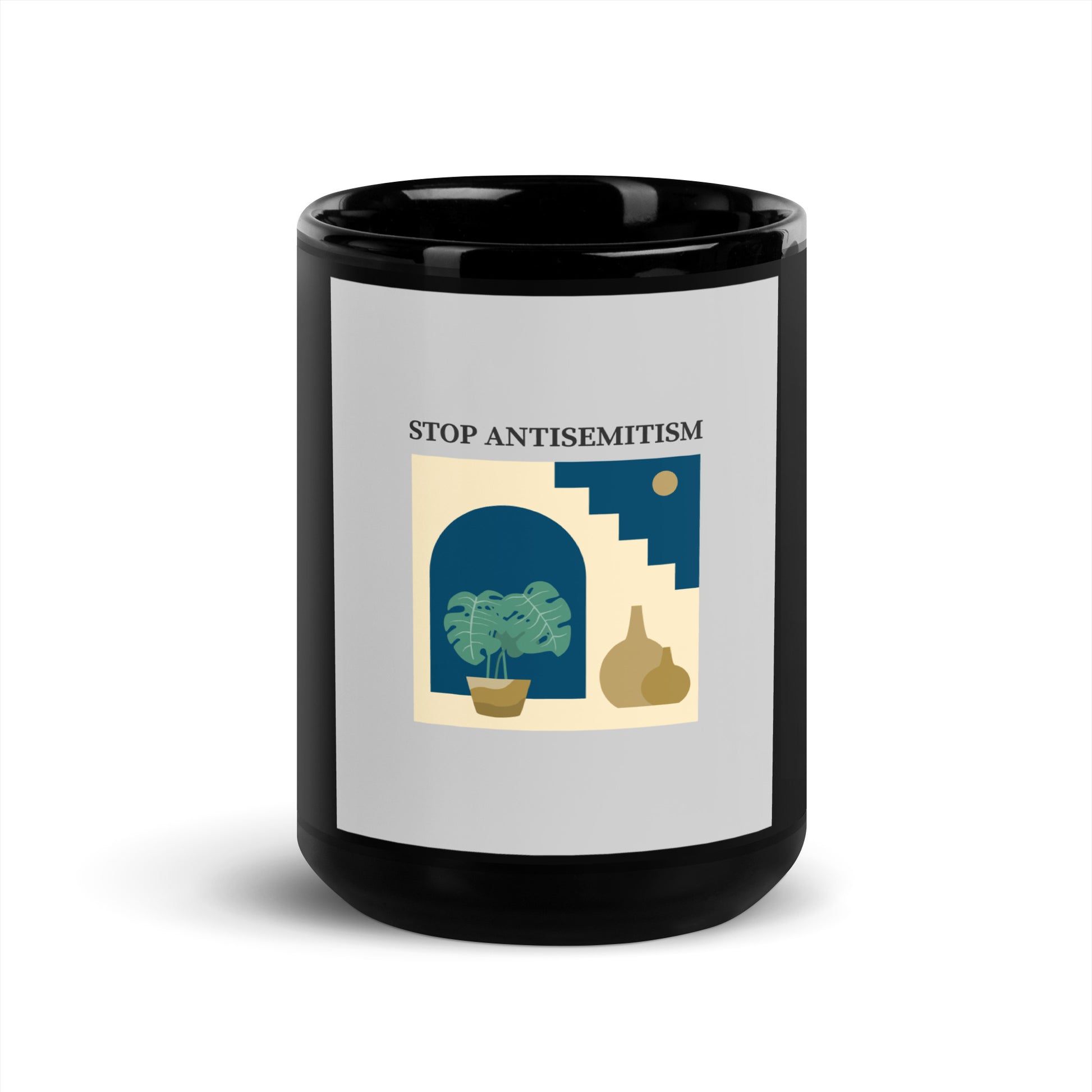 Stop Antisemitism | Plants & Flowers Edition | Black Glossy Mug