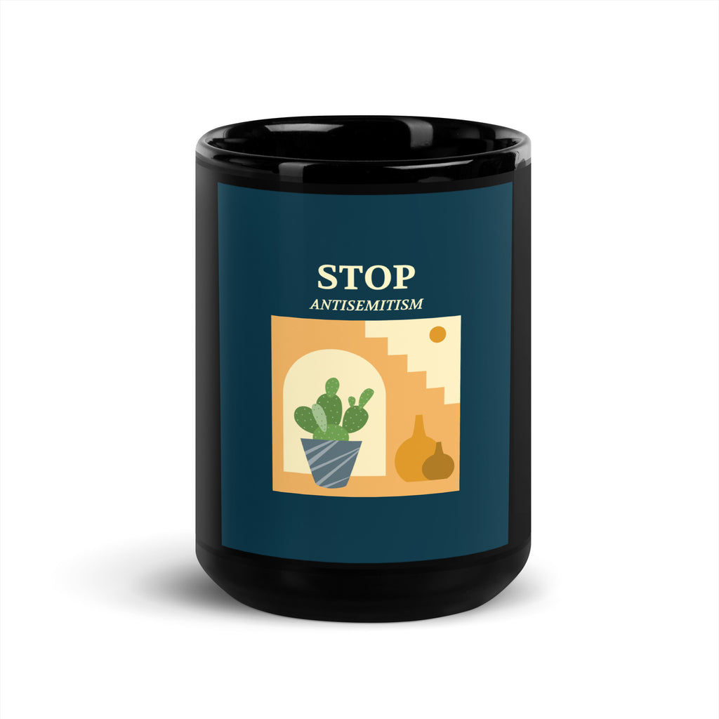 Stop Antisemitism | Plants & Flowers Edition | Black Glossy Mug