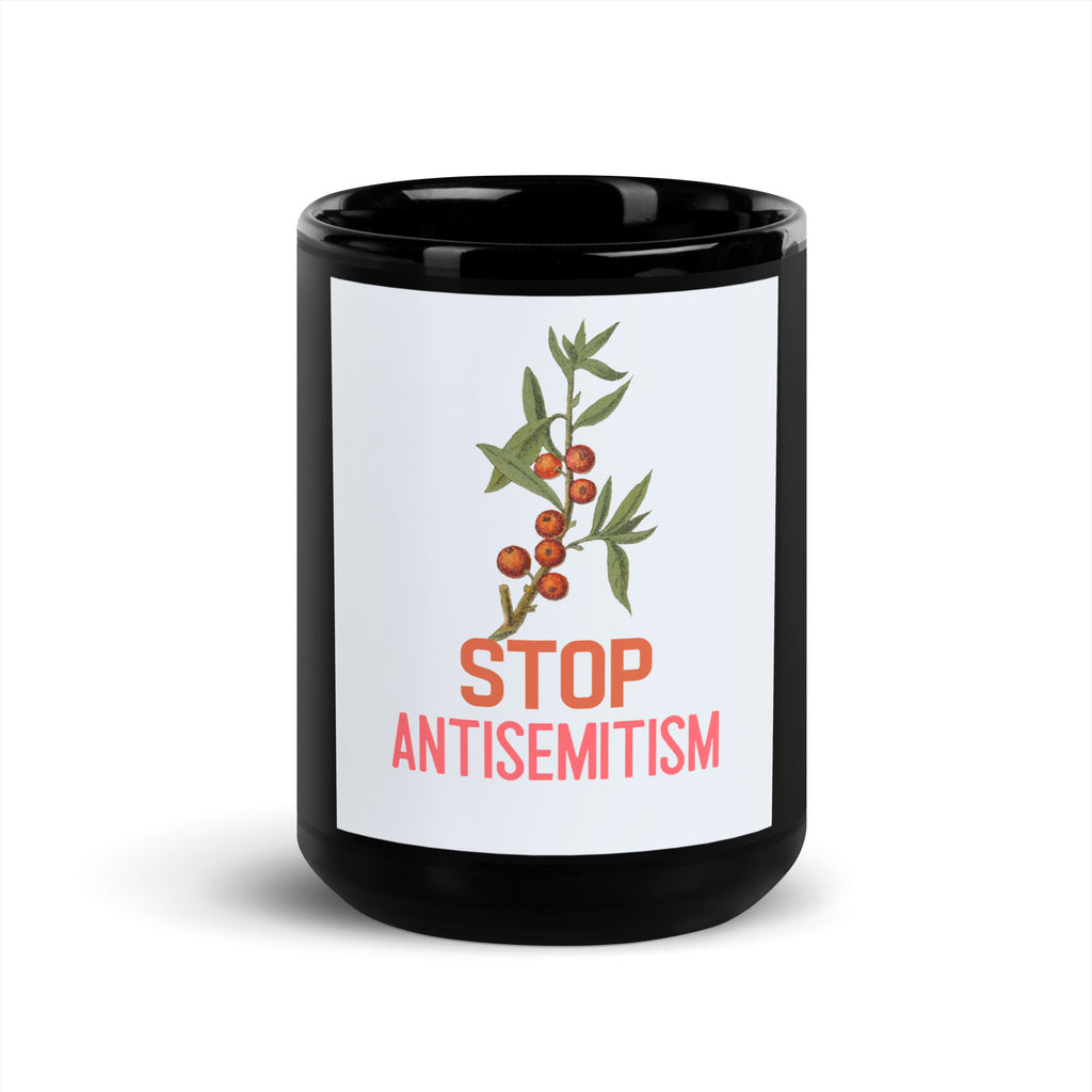 Stop Antisemitism | Plants & Flowers Edition | Black Glossy Mug