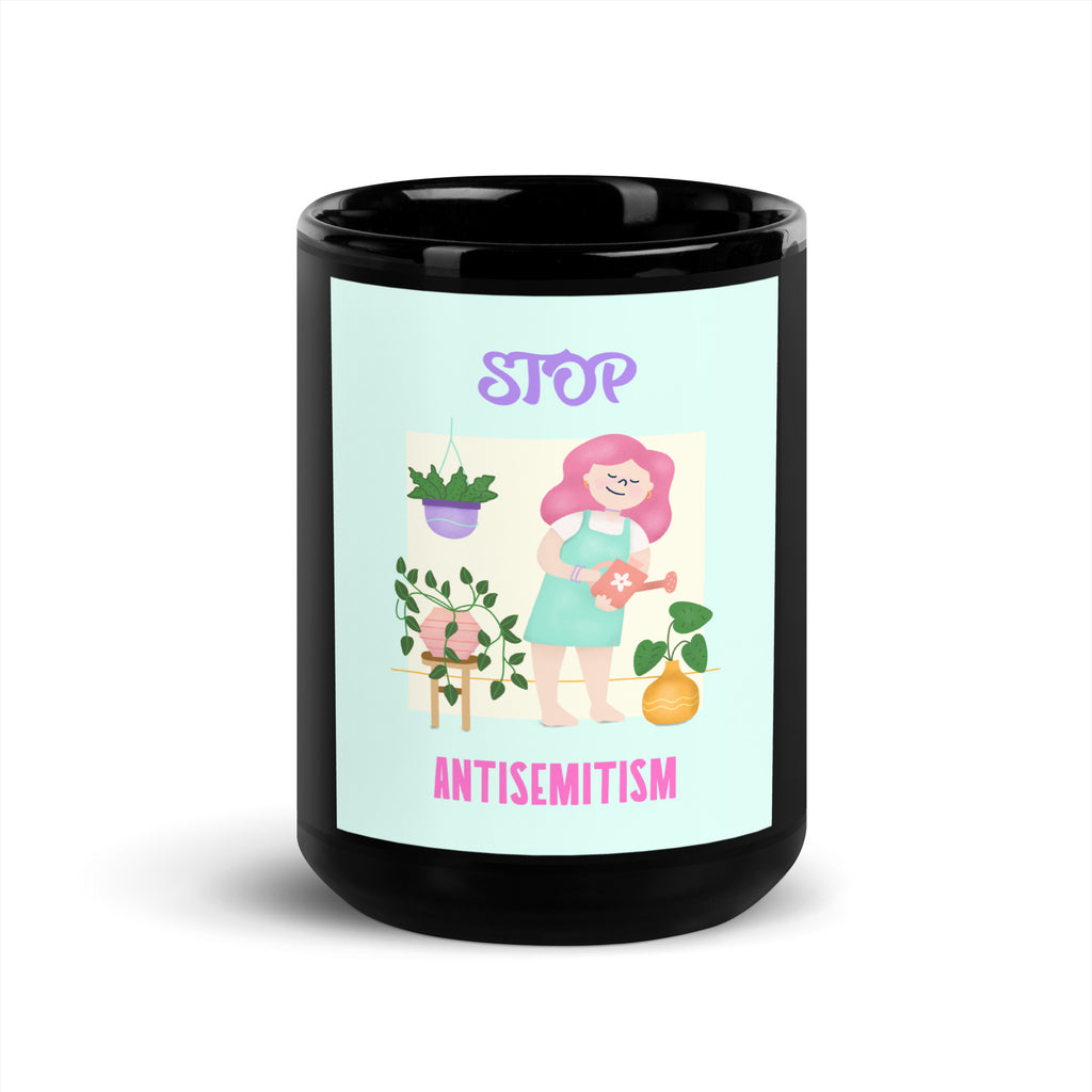 Stop Antisemitism | Plants & Flowers Edition | Black Glossy Mug