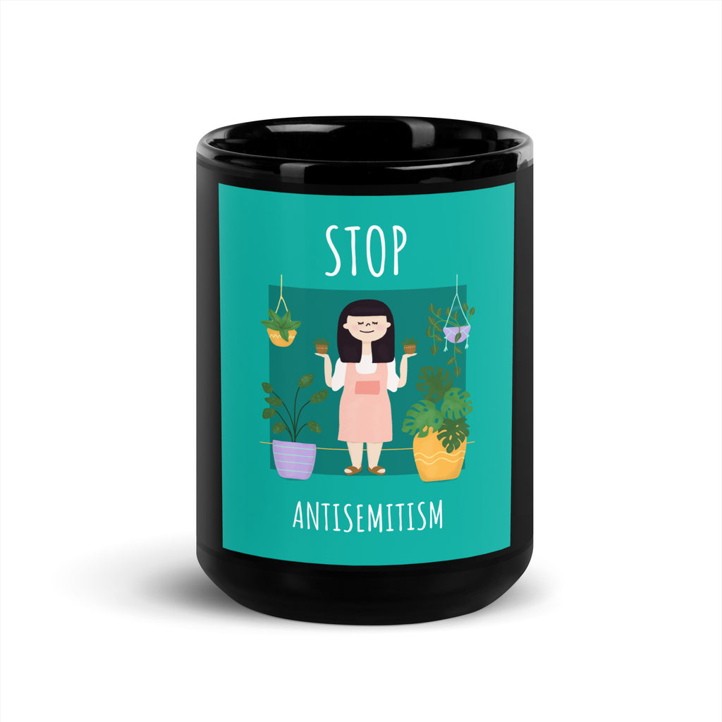 Stop Antisemitism | Plants & Flowers Edition | Black Glossy Mug