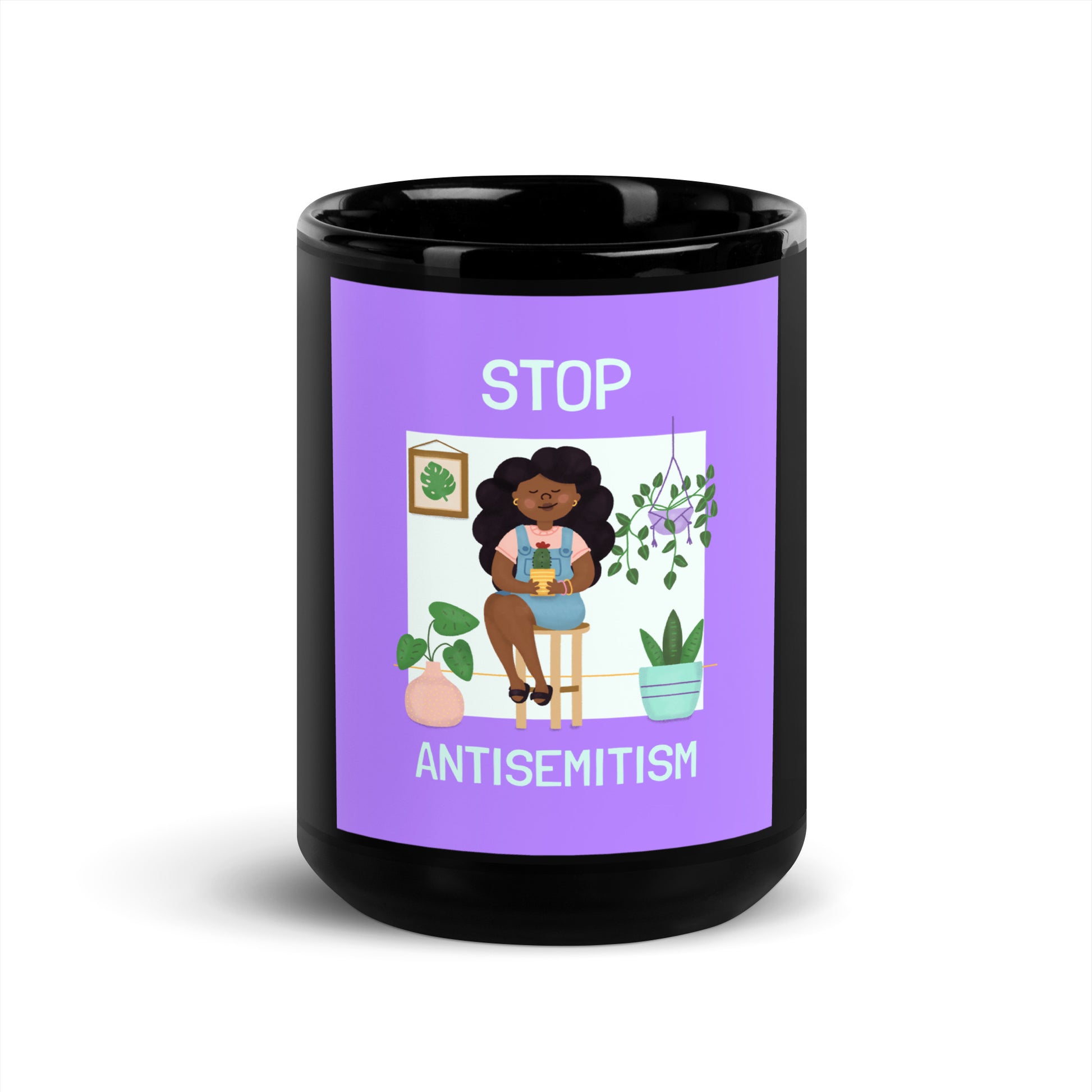 Stop Antisemitism | Plants & Flowers Edition | Black Glossy Mug