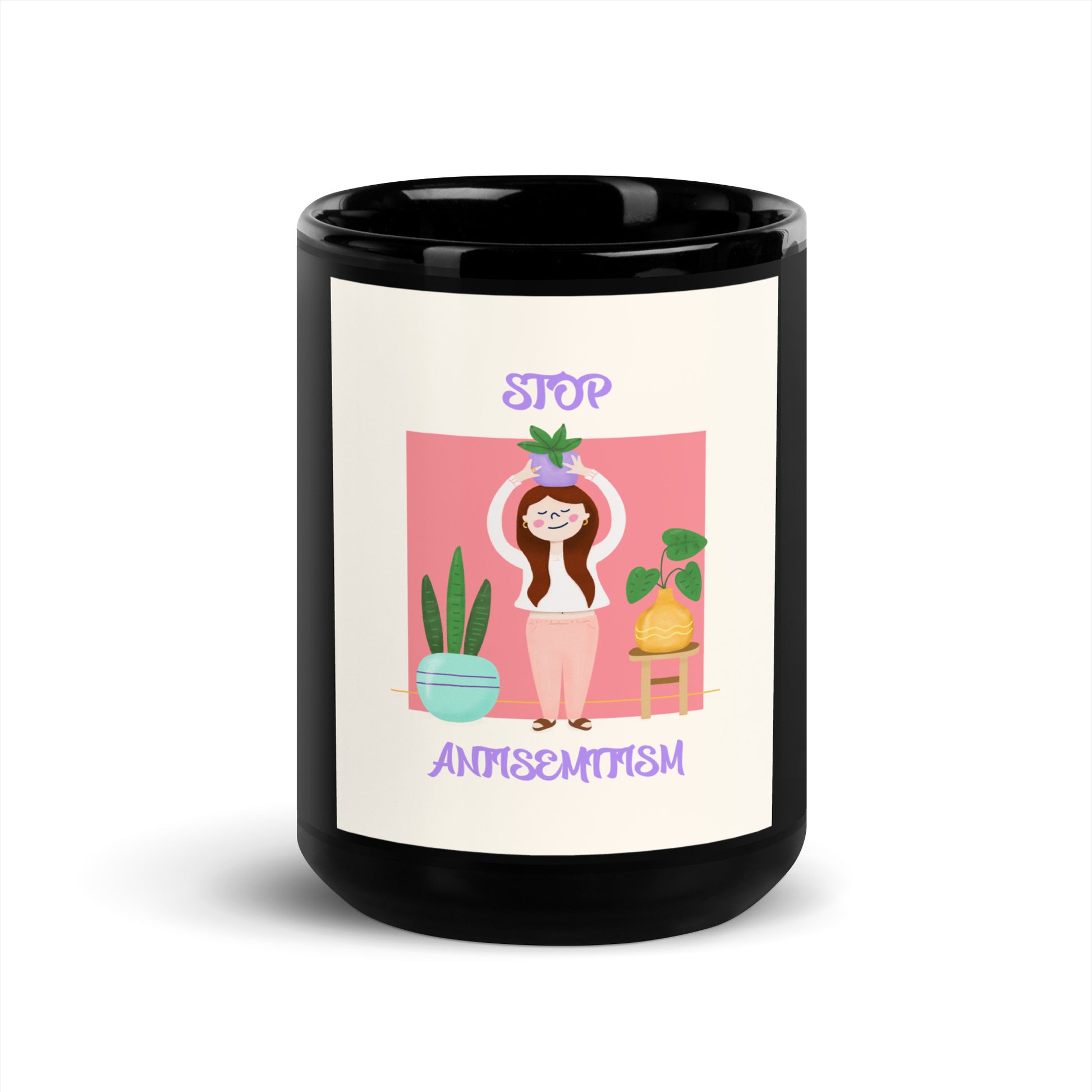 Stop Antisemitism | Plants & Flowers Edition | Black Glossy Mug