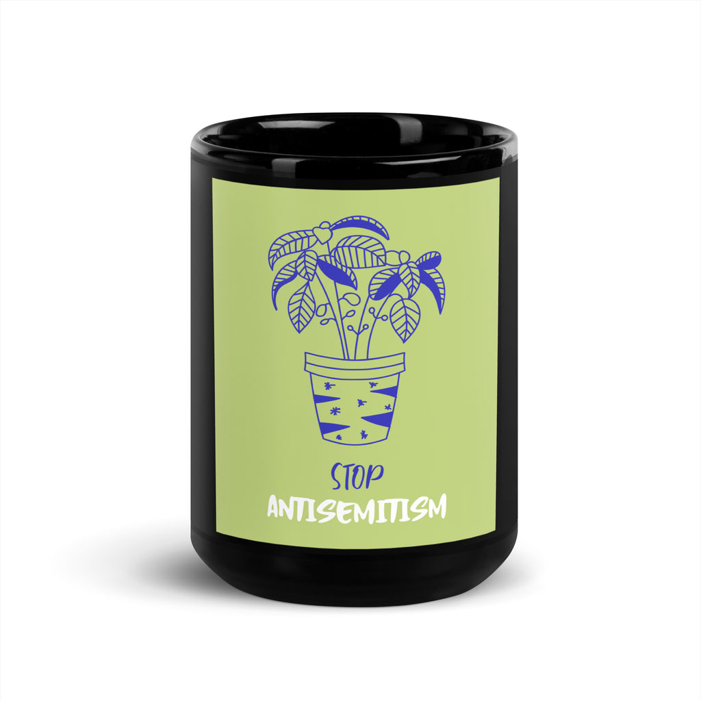 Stop Antisemitism | Plants & Flowers Edition | Black Glossy Mug