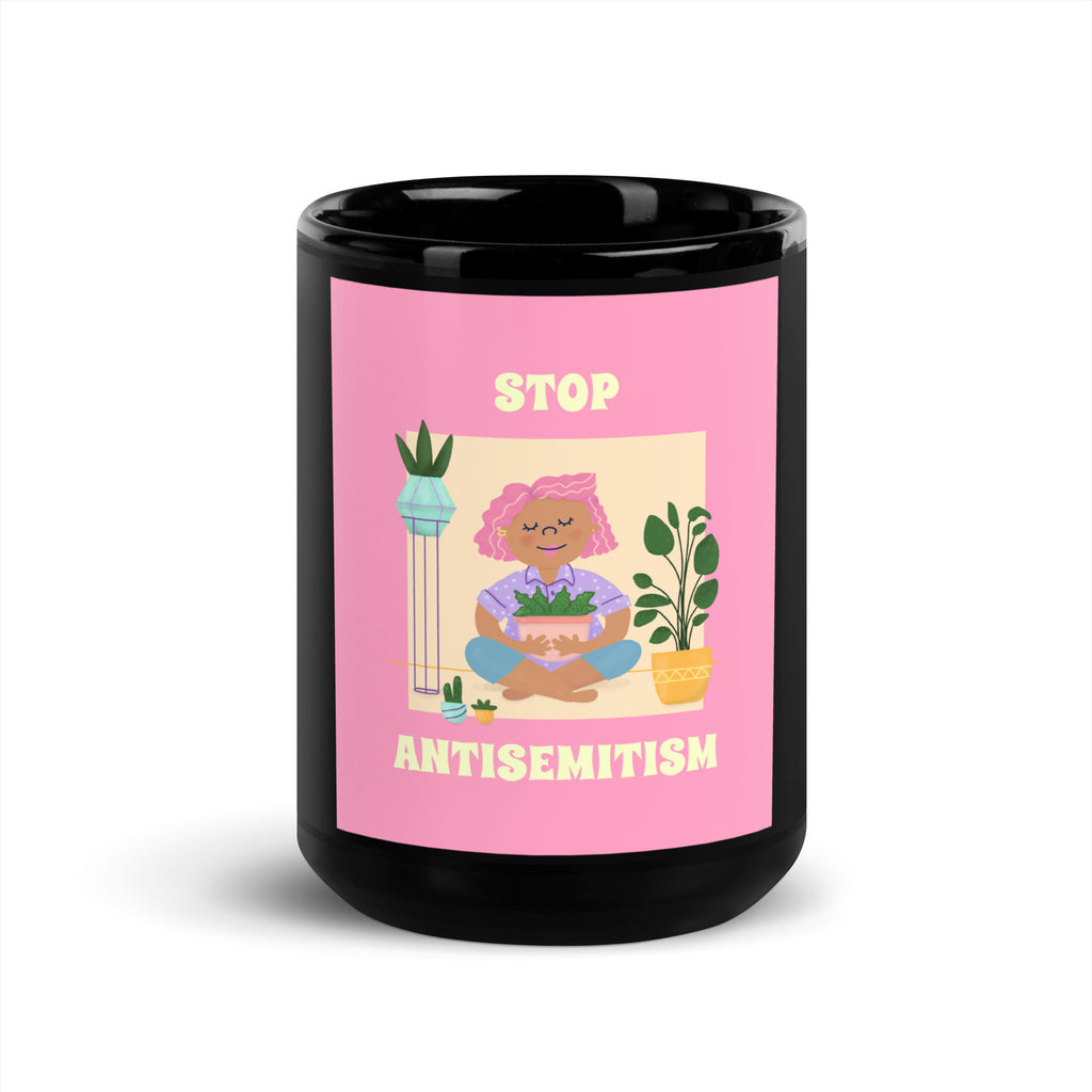 Stop Antisemitism | Plants & Flowers Edition | Black Glossy Mug