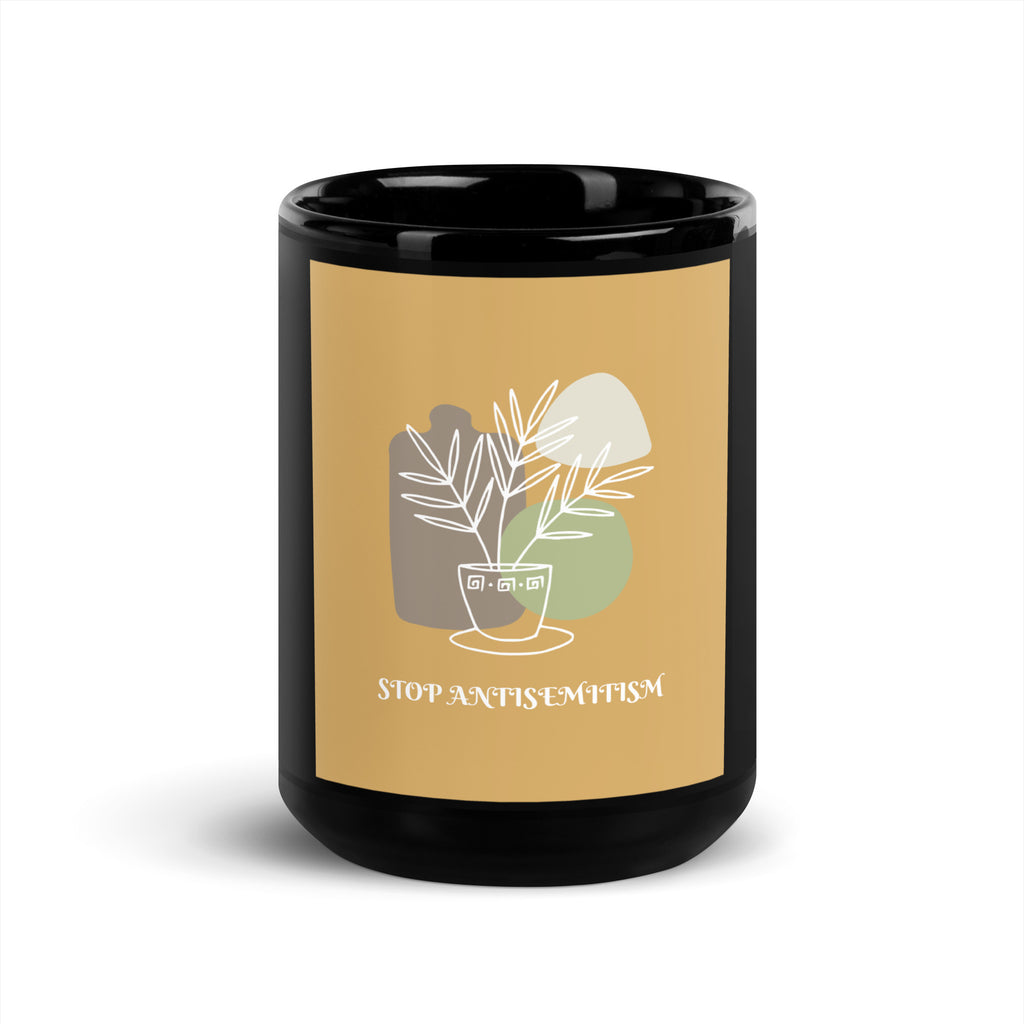 Stop Antisemitism | Plants & Flowers Edition | Black Glossy Mug