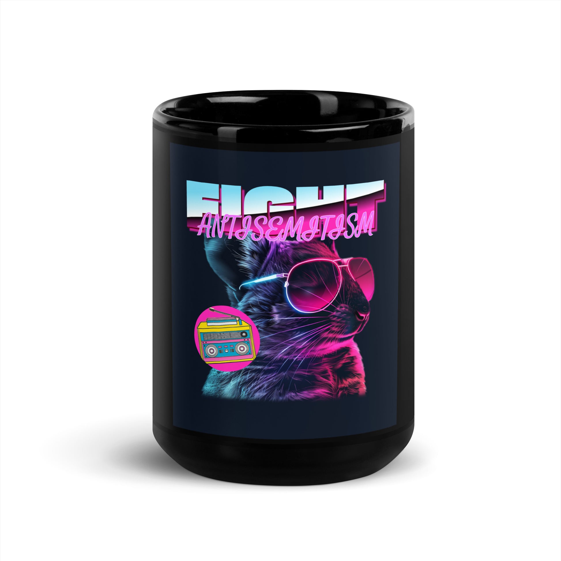 Retro Neon Animal | Fight Antisemitism | Black Glossy Mug