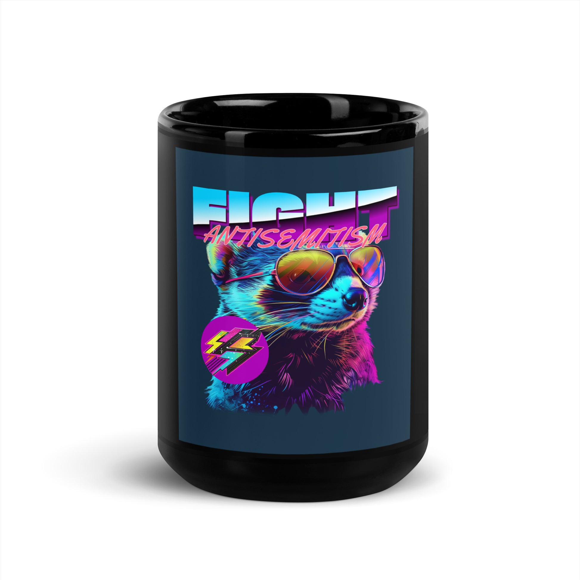 Retro Neon Animal | Fight Antisemitism | Black Glossy Mug