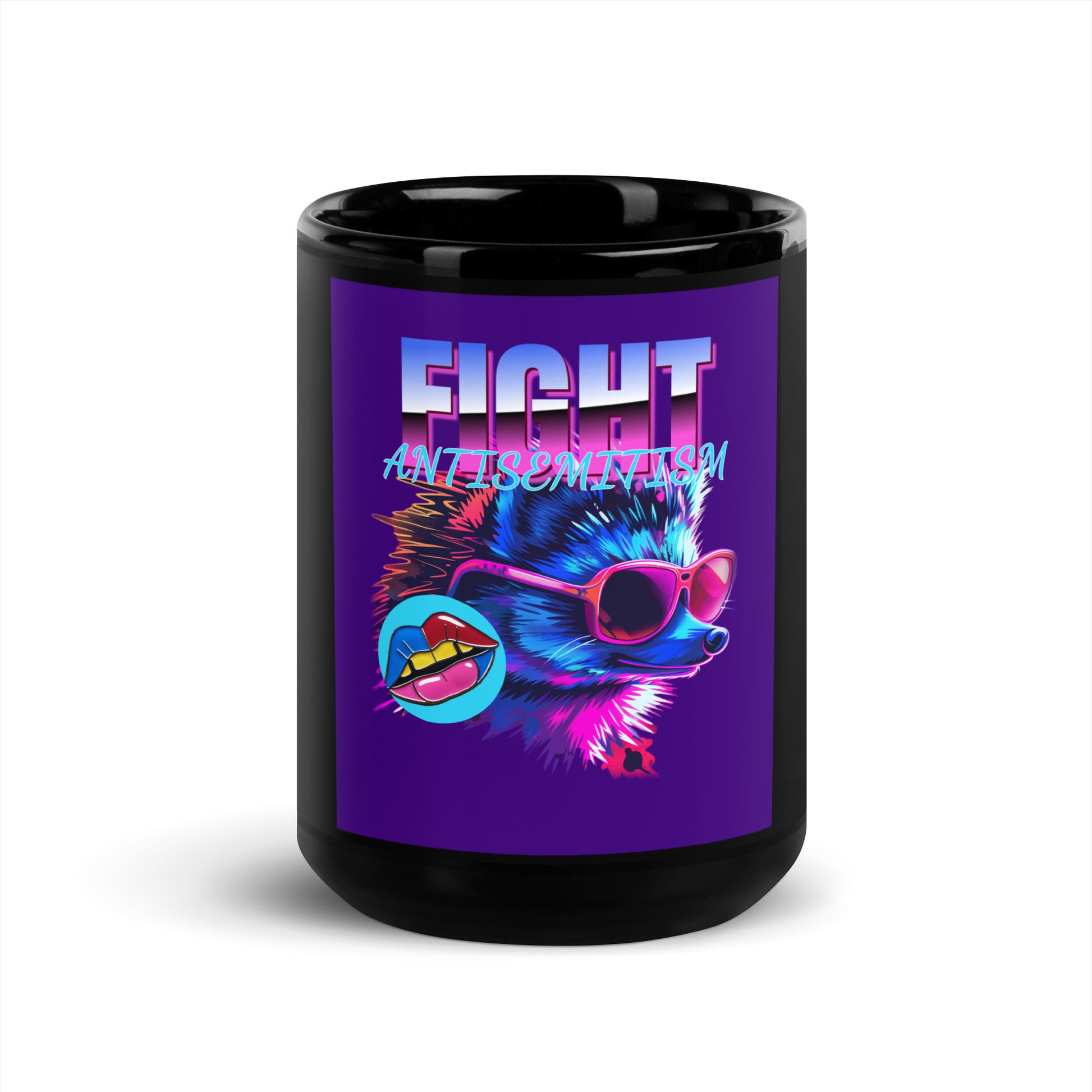 Retro Neon Animal | Fight Antisemitism | Black Glossy Mug