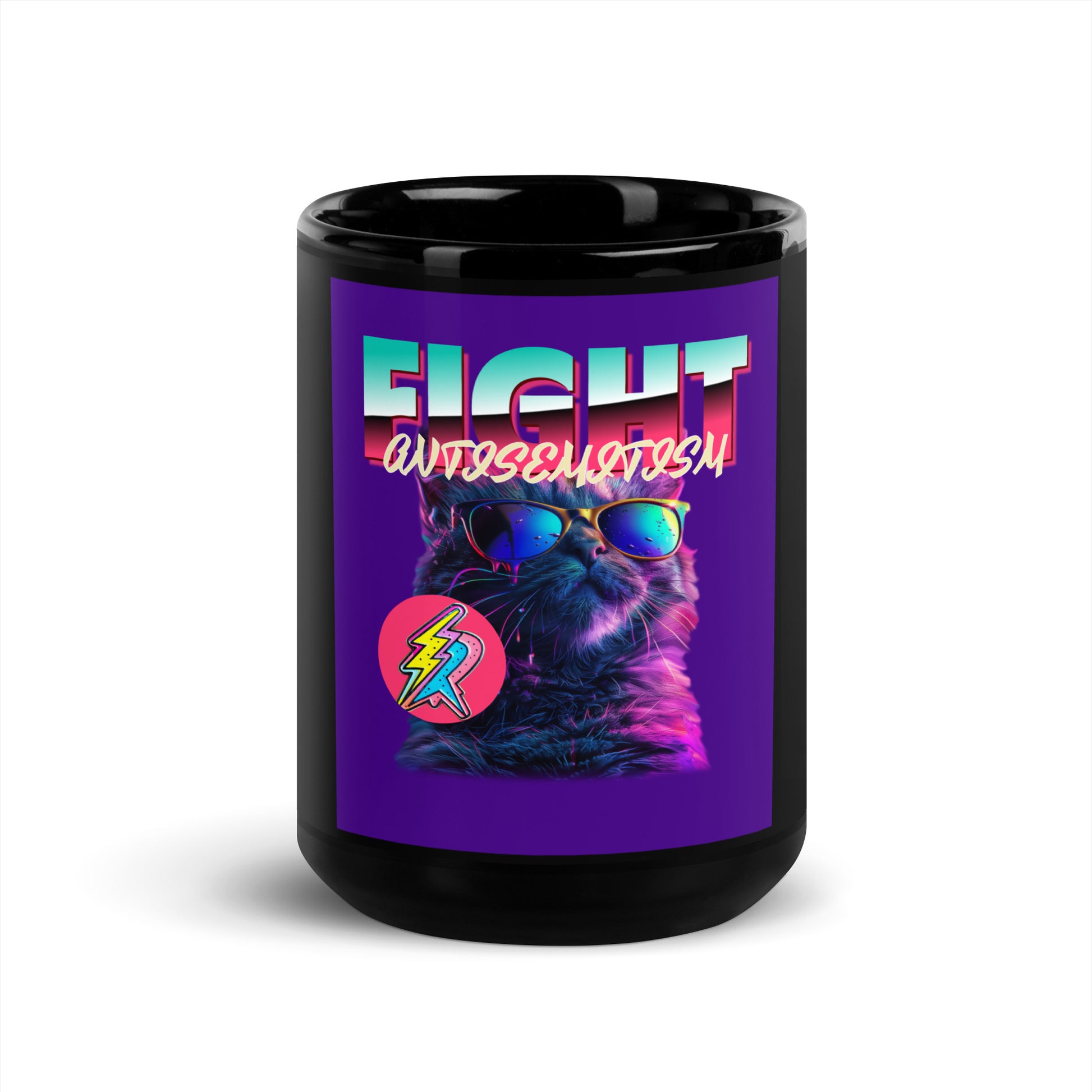 Retro Neon Animal | Fight Antisemitism | Black Glossy Mug
