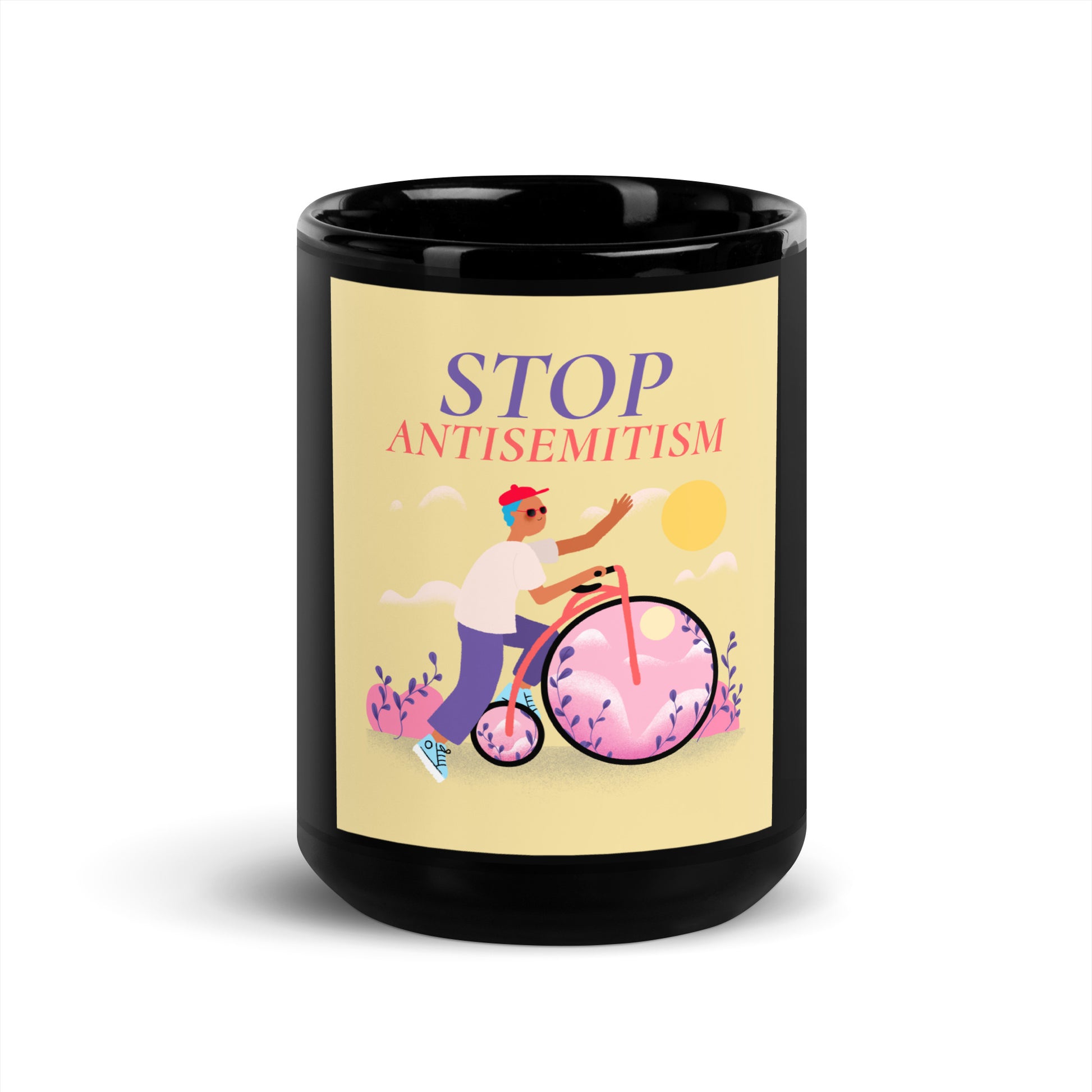 Bike Journey | Stop Antisemitism | Black Glossy Mug