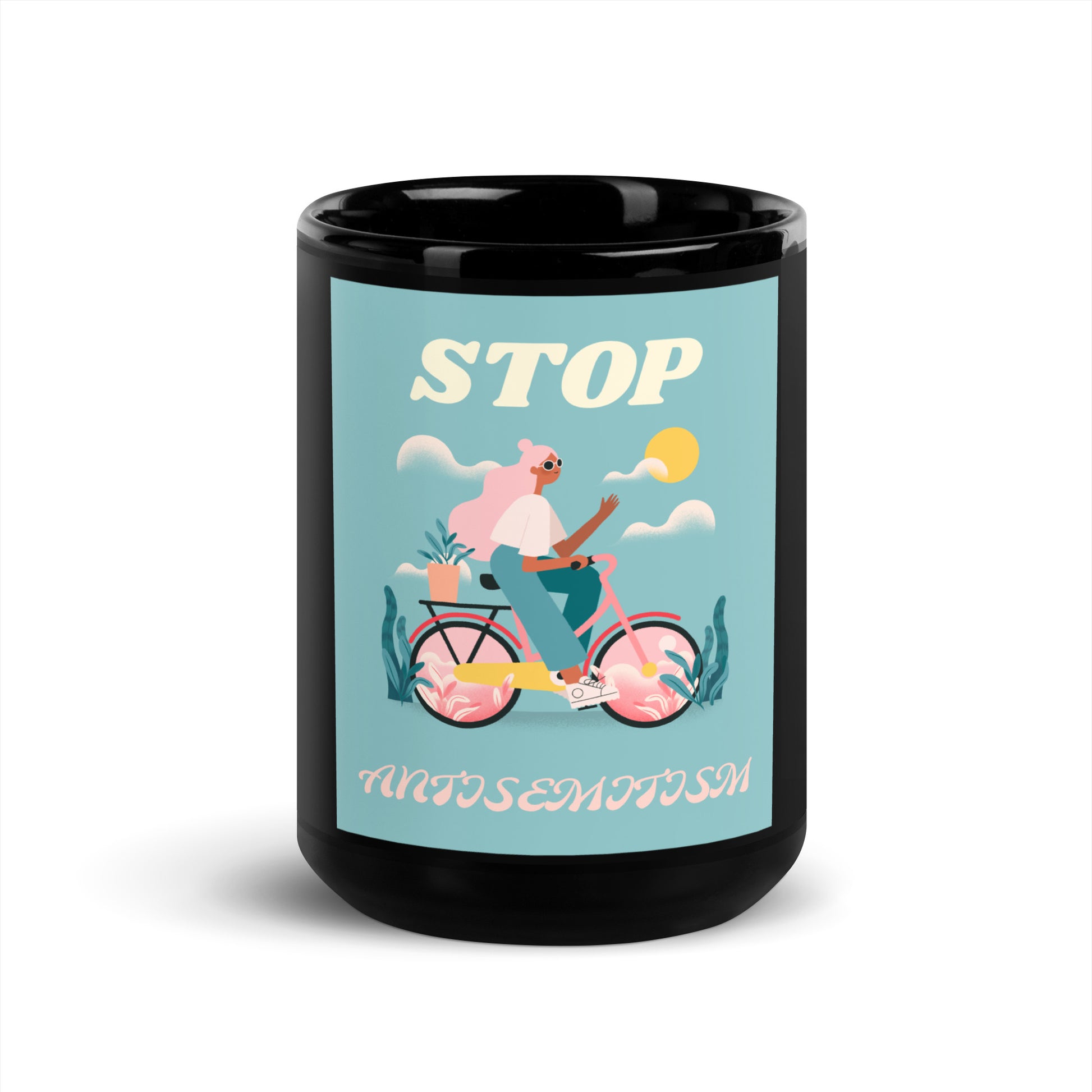 Bike Journey | Stop Antisemitism | Black Glossy Mug