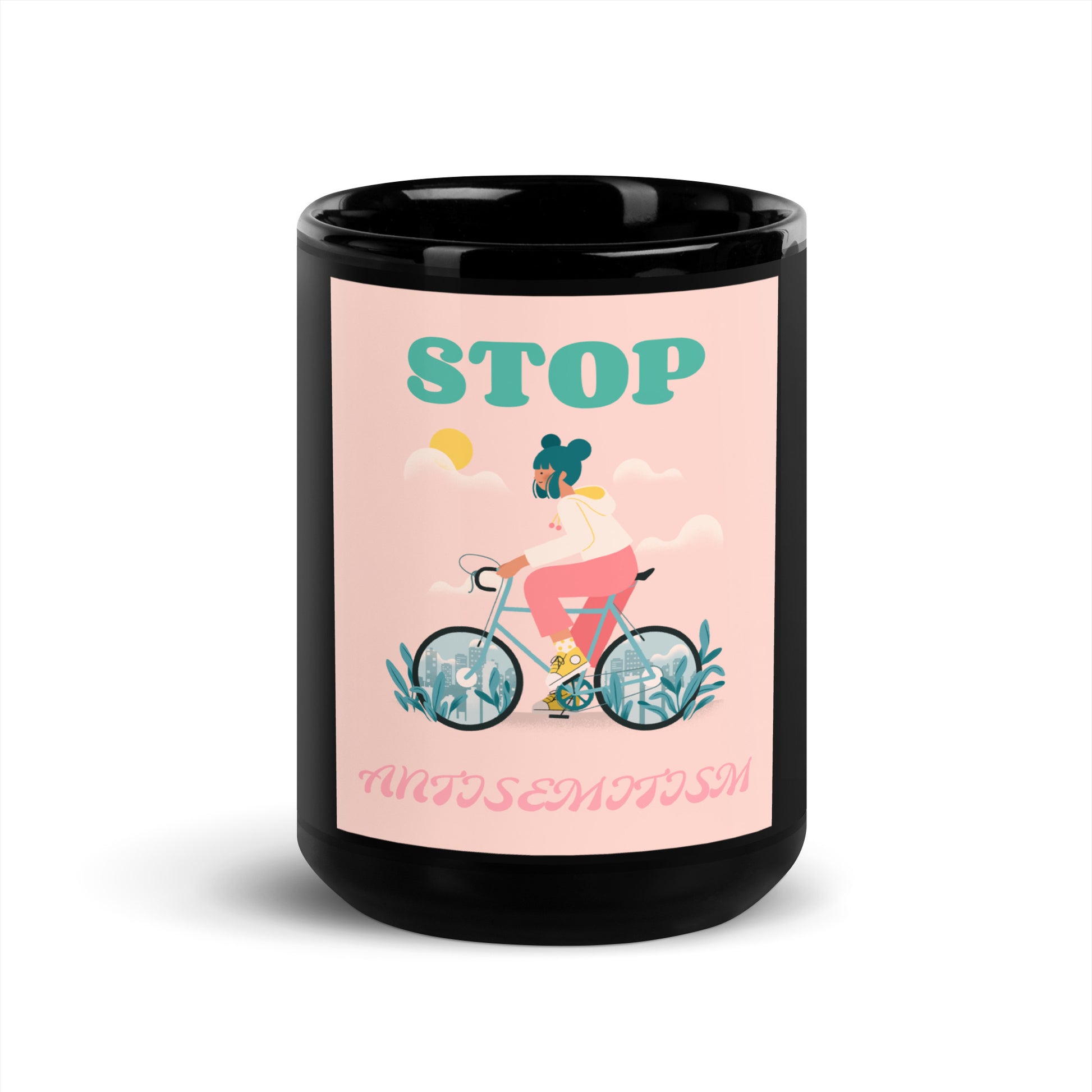 Bike Journey | Stop Antisemitism | Black Glossy Mug