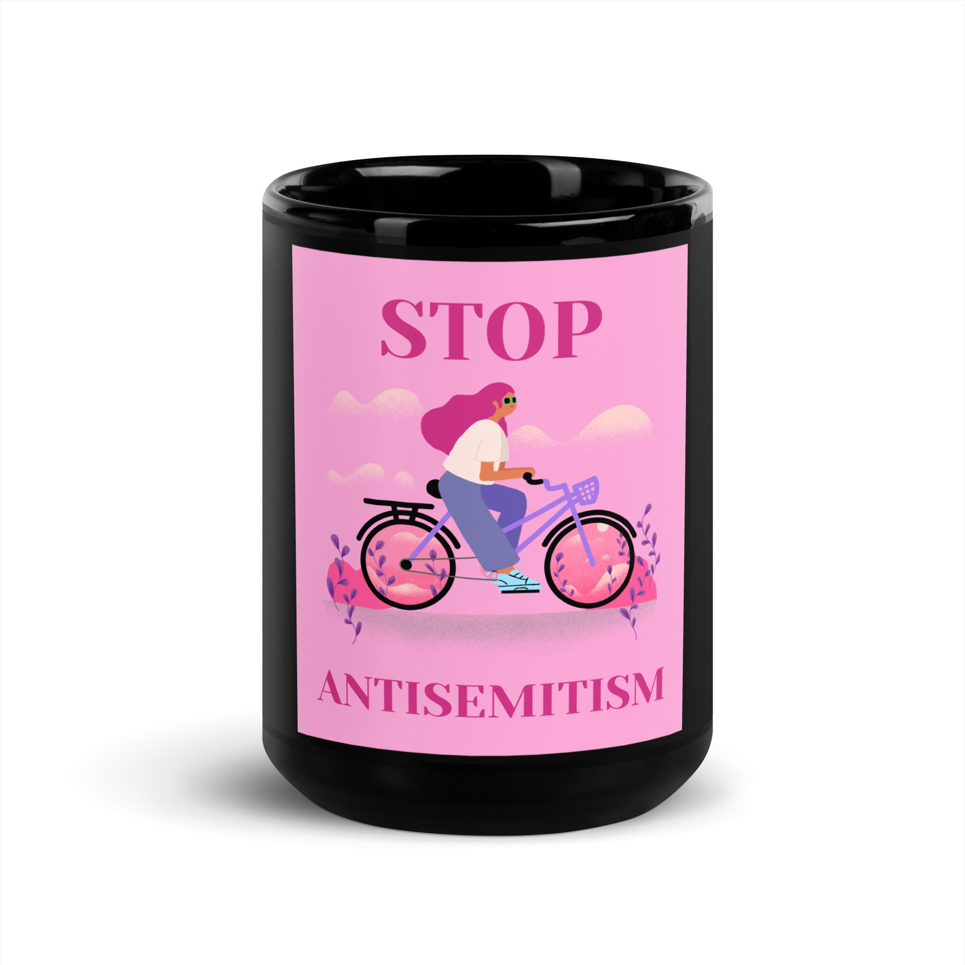 Bike Journey | Stop Antisemitism | Black Glossy Mug