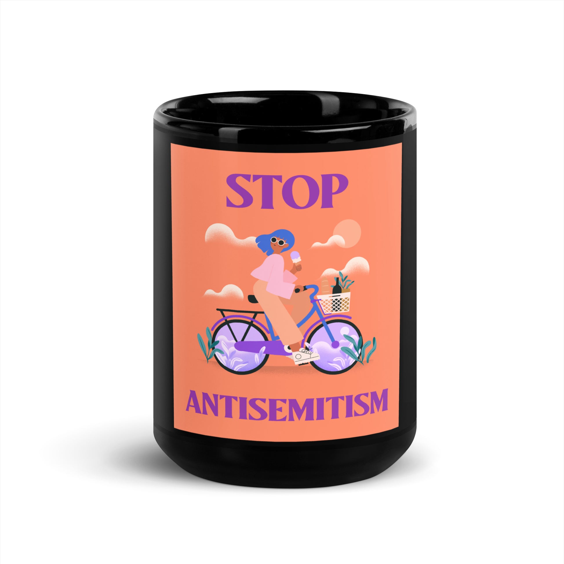 Bike Journey | Stop Antisemitism | Black Glossy Mug