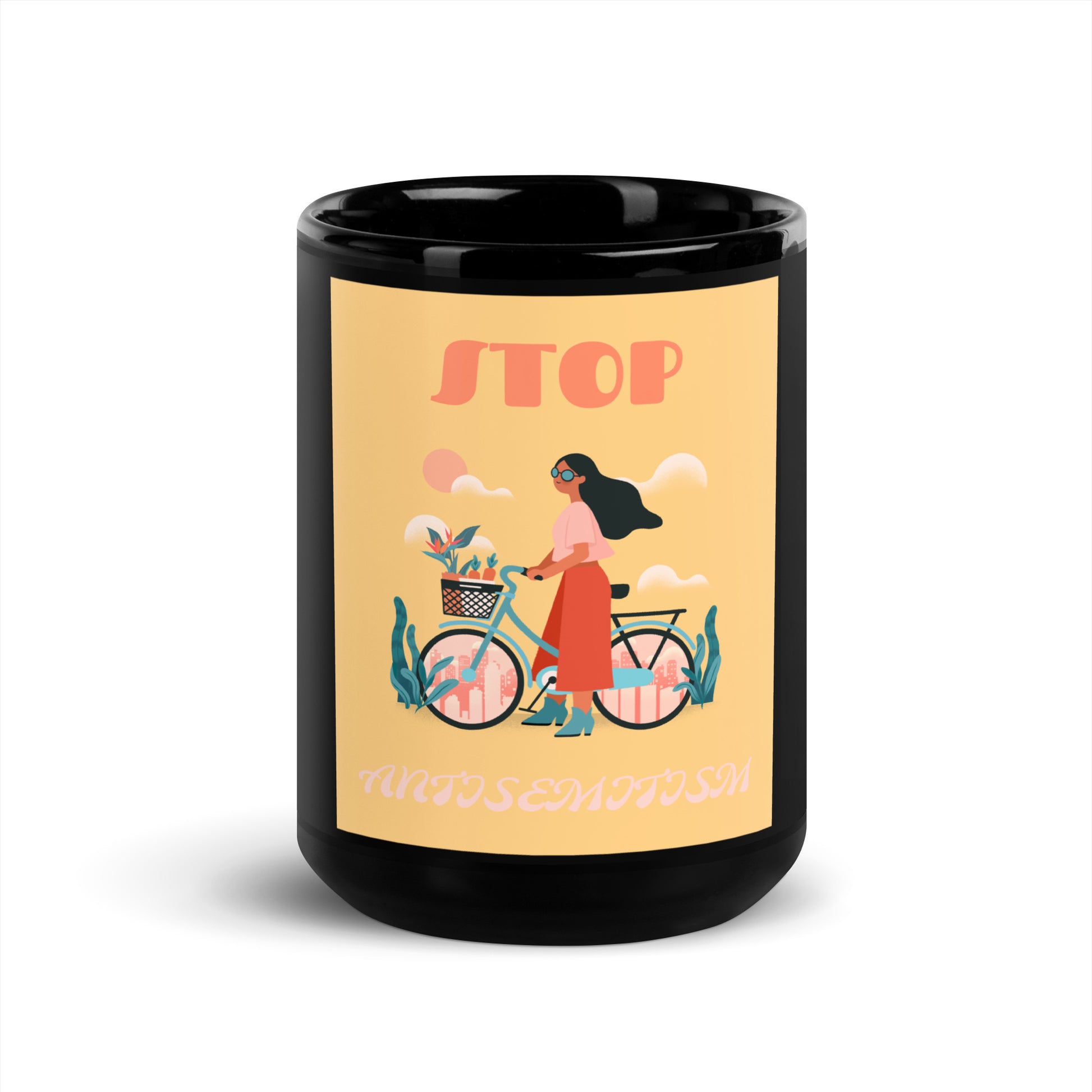 Bike Journey | Stop Antisemitism | Black Glossy Mug