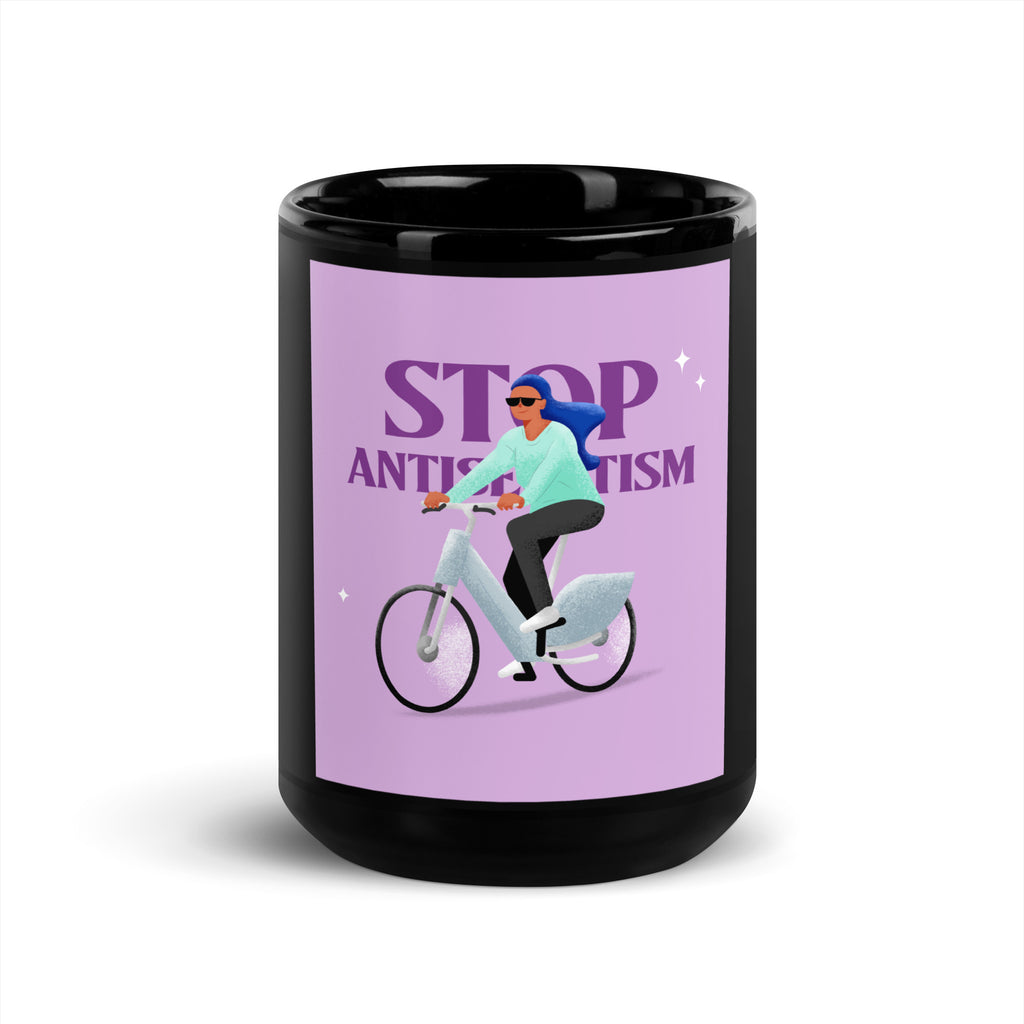 Bike Journey | Stop Antisemitism | Black Glossy Mug