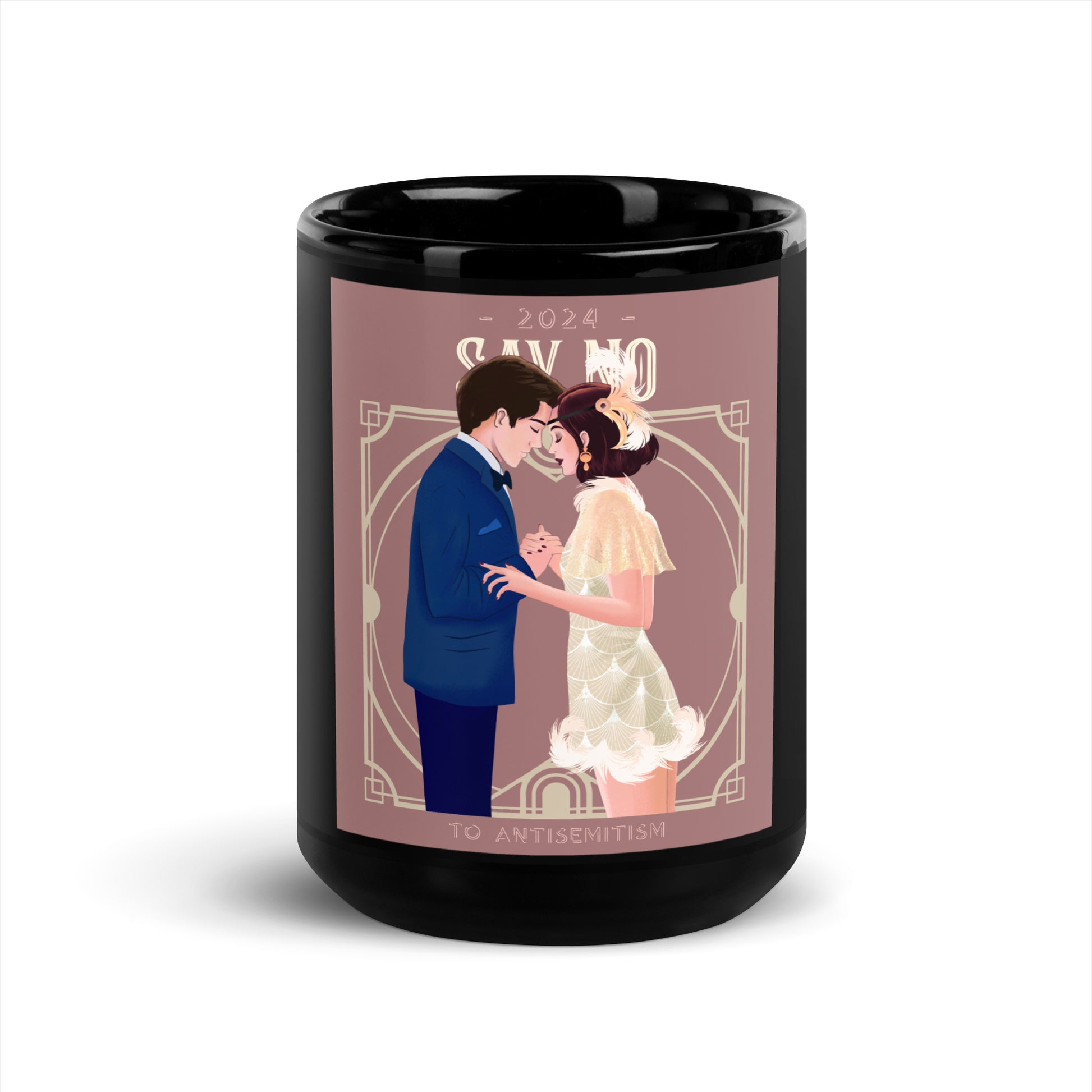 Art Deco Love Story | No Antisemitism | Black Glossy Mug