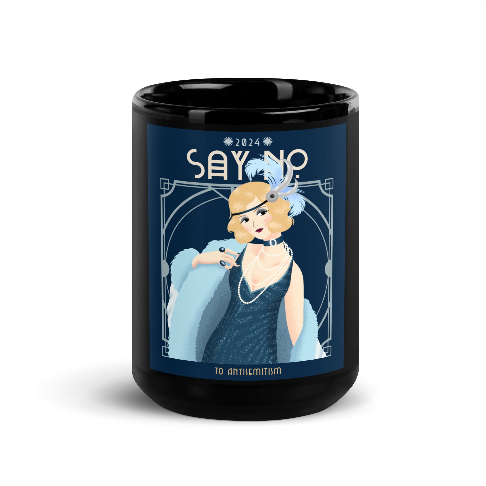 Art Deco Love Story | No Antisemitism | Black Glossy Mug