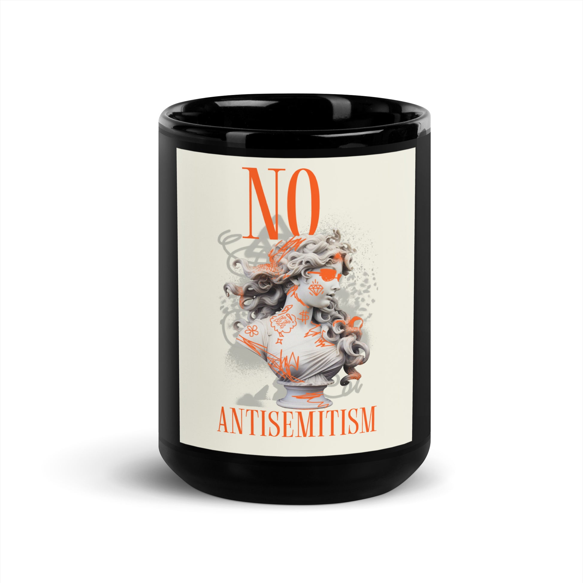 Graffiti Statue Anthem | No Antisemitism | Black Glossy Mug